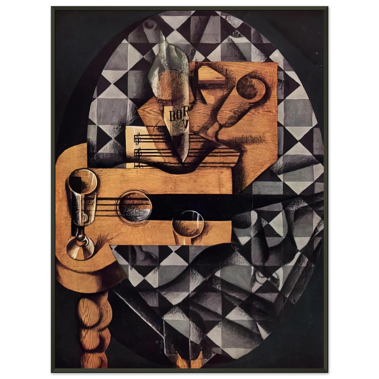 Juan Gris GUITAR BOTTLE AND GLASS 1914 Framed Art Print - Aluminum Frame - 70x100 cm / 28x40 inches