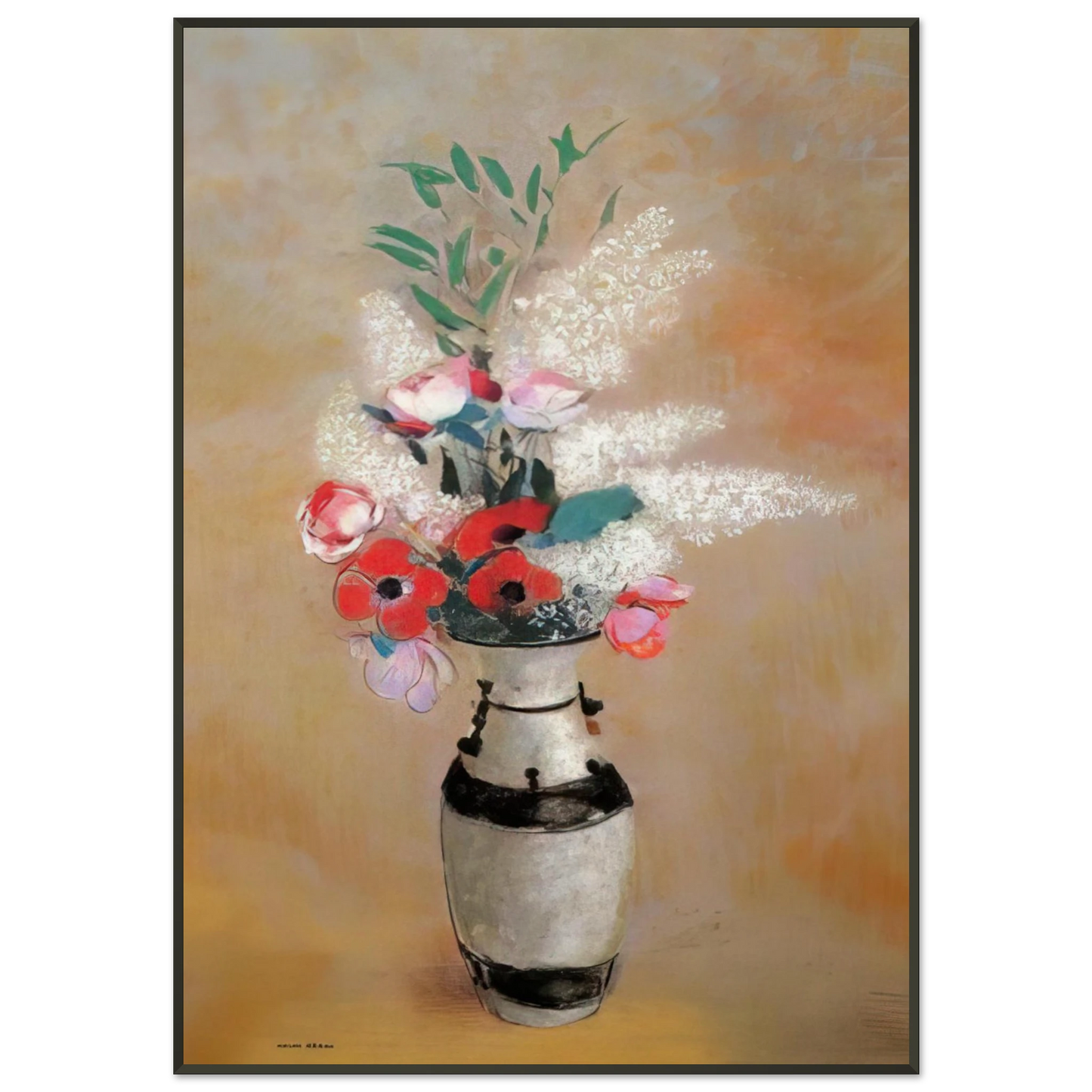 Odilon Redon  BOUQUET WITH WHITE LILIES IN A JAPANESE VASE Framed Art Print  - Aluminum Frame - 21x29.7 cm / 8x12"