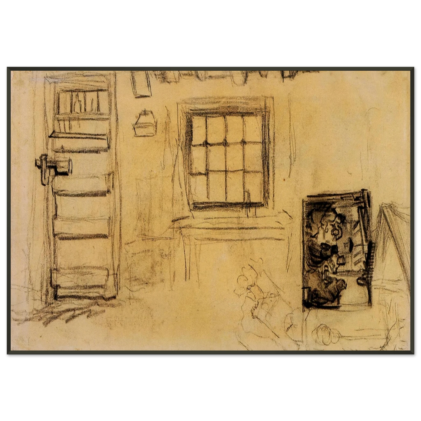 Vincent van Gogh Studies of the Interior of a Cottage and a Sketch of The Potato Eaters Framed Art Print - Aluminum Frame - 21x29.7 cm / 8x12"