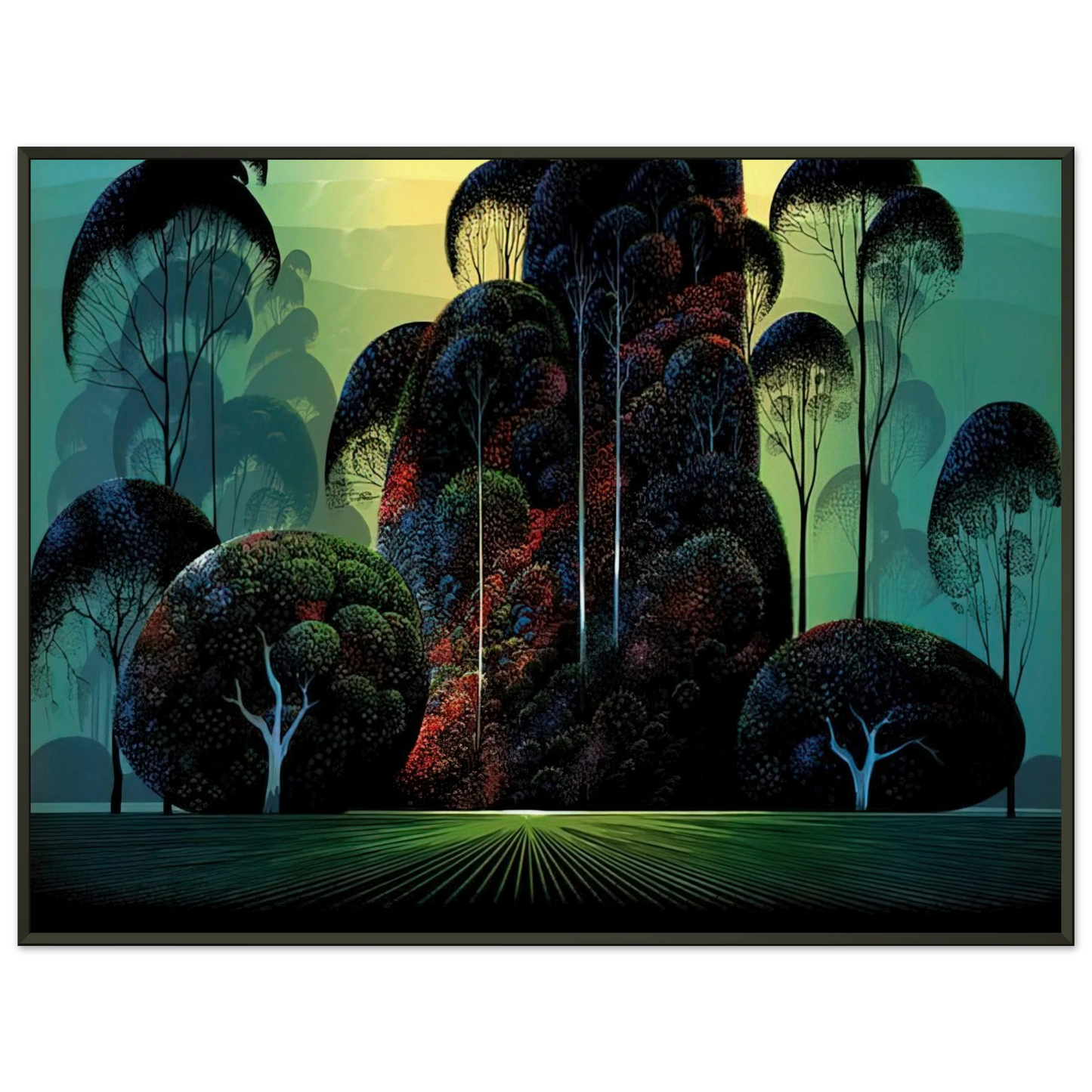 Eyvind Earle  Mendacino Framed Art Print  - Aluminum Frame - 70x100 cm / 28x40 inches