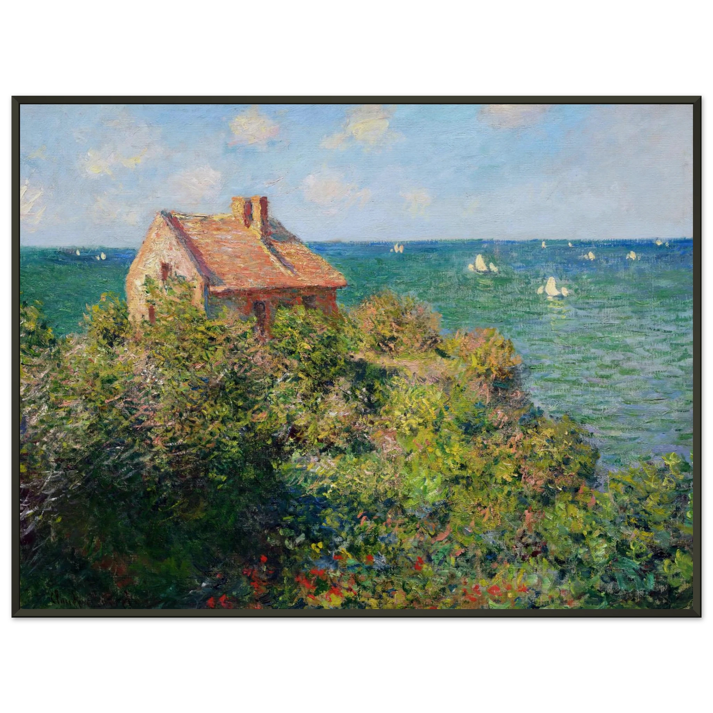 claude monet  Fishermans Cottage at Varengeville Framed Art Print  - Aluminum Frame - 40x50 cm / 16x20 inches