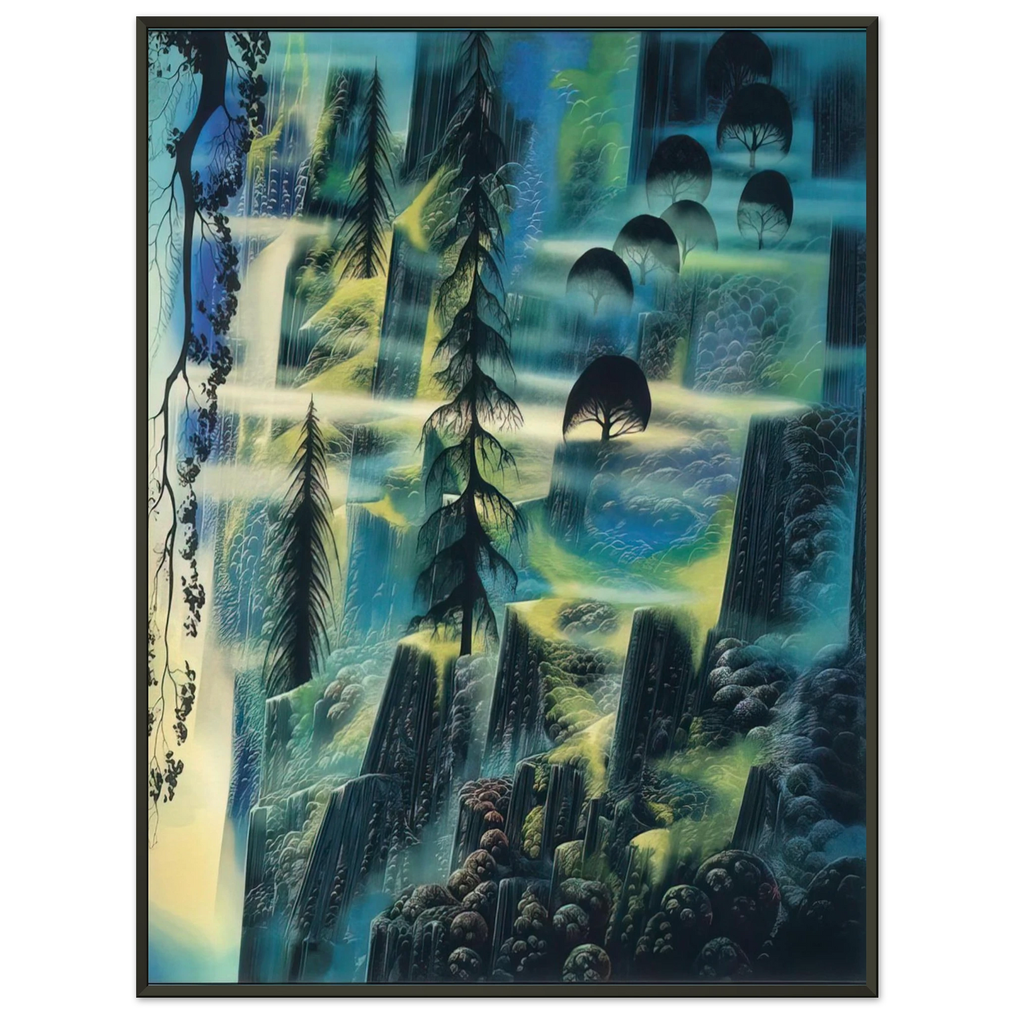 Eyvind Earle Where Eagles Fly Framed Art Print - Aluminum Frame - 70x100 cm / 28x40 inches