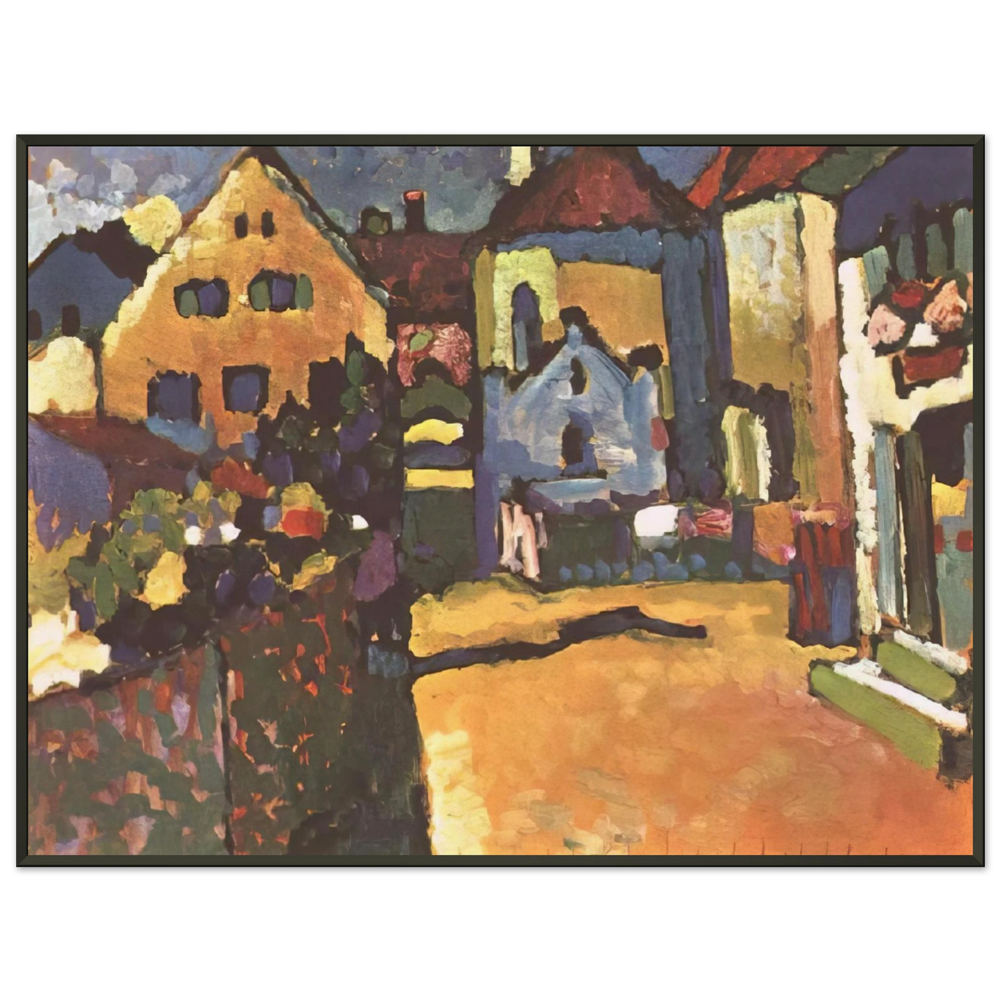 Wassily Kandinsky  GRUNGASSE IN MURNAU 1909 Framed Art Print  - Aluminum Frame - 60x80 cm / 24x32 inches