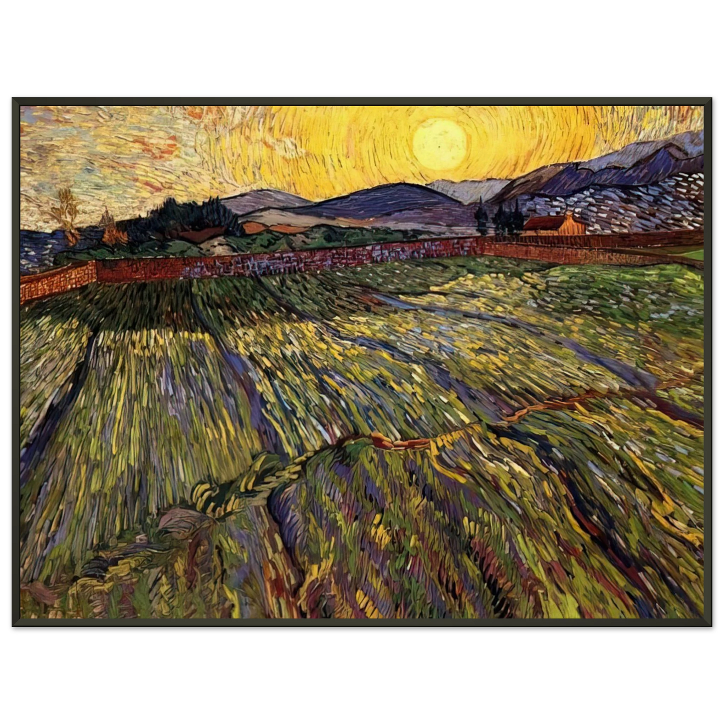 Vincent van Gogh Wheat Field with Rising Sun Framed Art Print - Aluminum Frame - 60x80 cm / 24x32 inches
