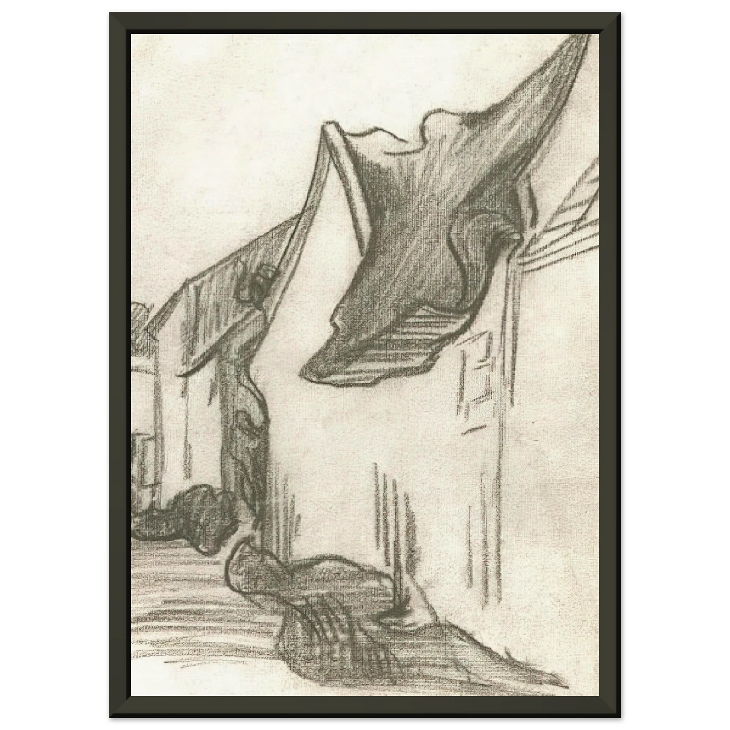 Vincent van Gogh Village Street Sketch Framed Art Print - Aluminum Frame - 60x80 cm / 24x32 inches