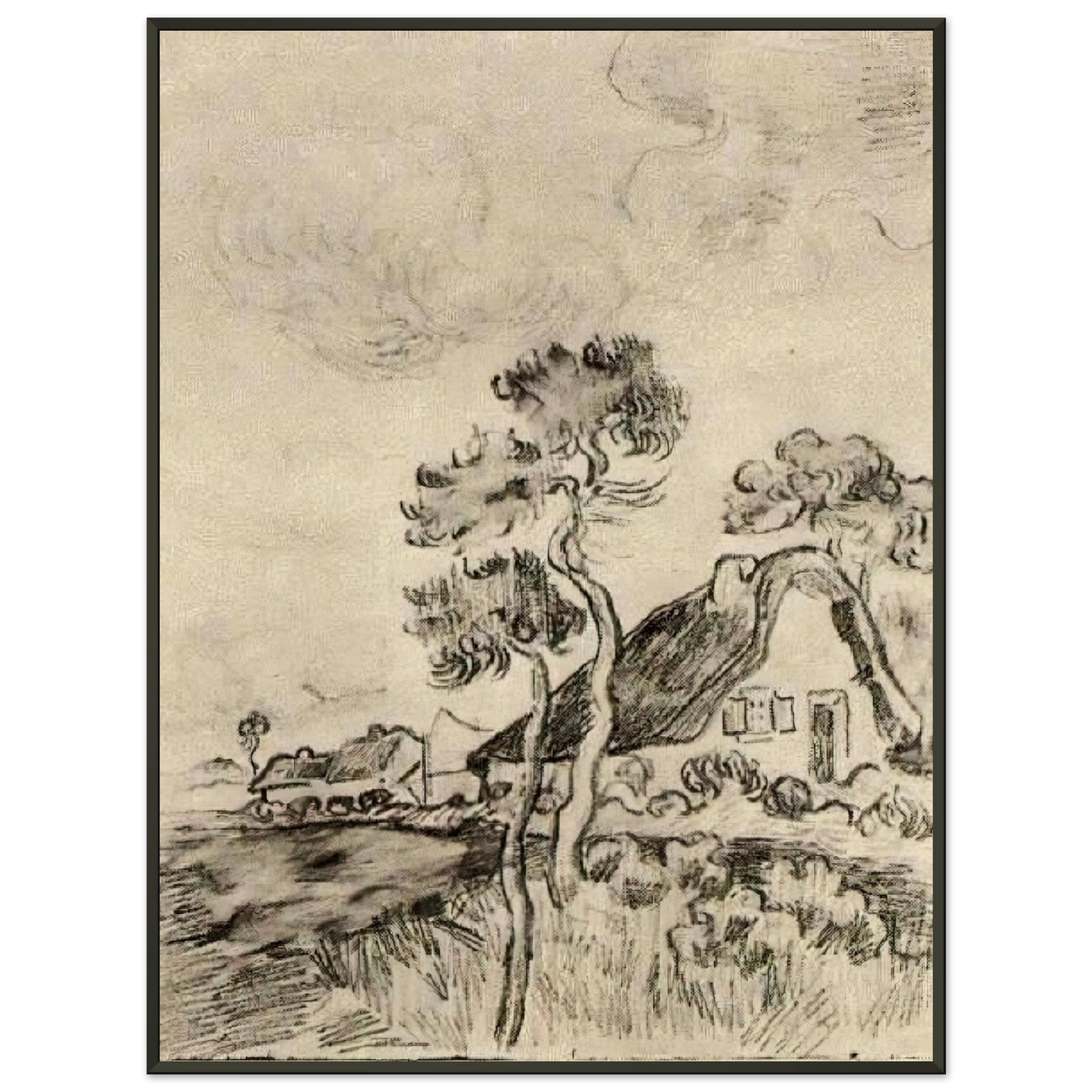 Vincent van Gogh  Cottages and Trees Framed Art Print  - Aluminum Frame - 70x100 cm / 28x40 inches