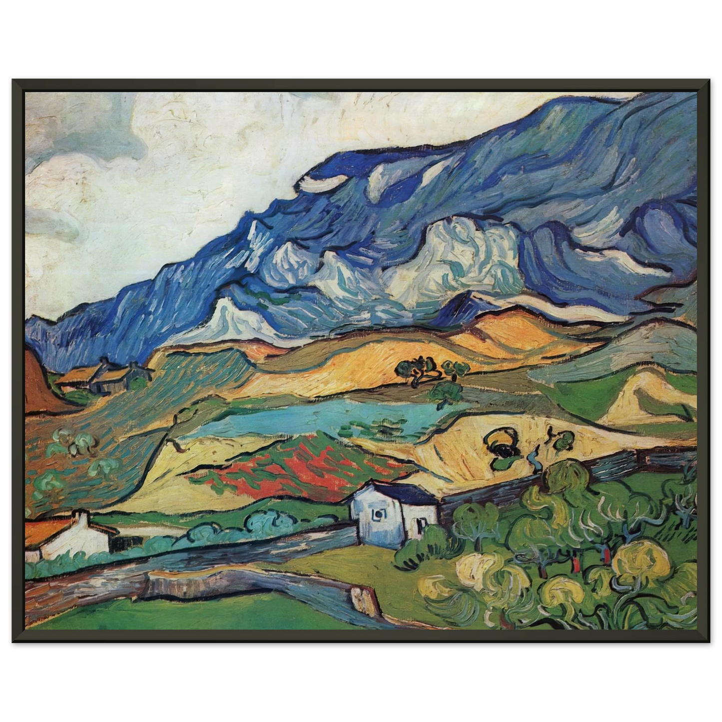 Vincent van Gogh  Les Alpilles Mountain Landscape near SouthReme Framed Art Print  - Aluminum Frame - 60x80 cm / 24x32 inches