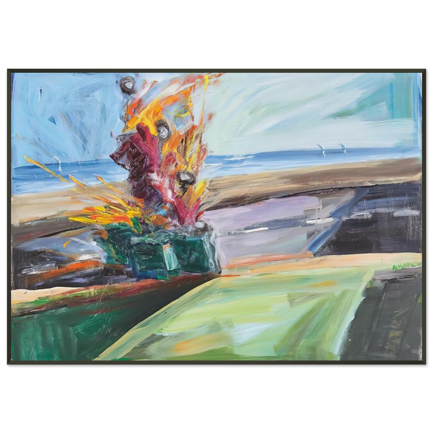 Carlos Almaraz Untitled Car Crash 1987 Framed Art Print - Aluminum Frame - 21x29.7 cm / 8x12"