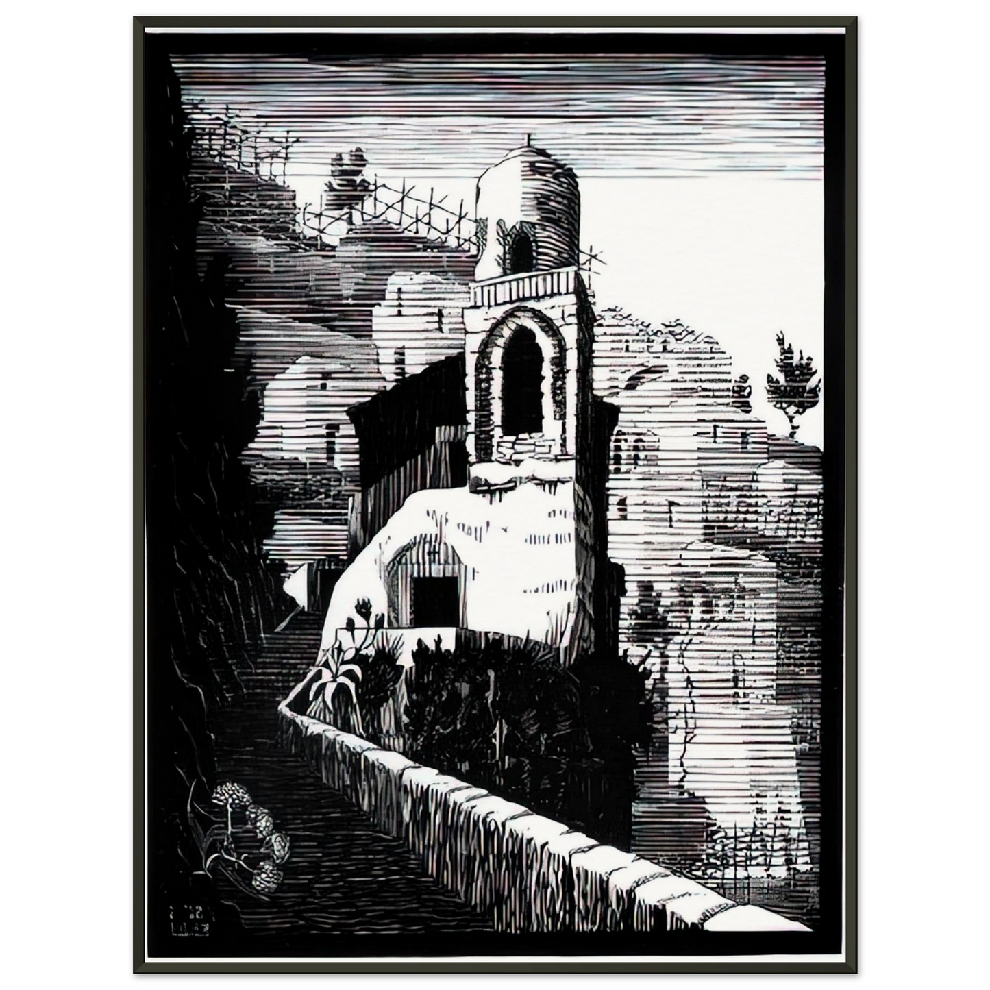 MC Escher  SAN GIOVANNI RAVELLO FEBRUARY 1932 1932 Framed Art Print  - Aluminum Frame - 60x80 cm / 24x32 inches