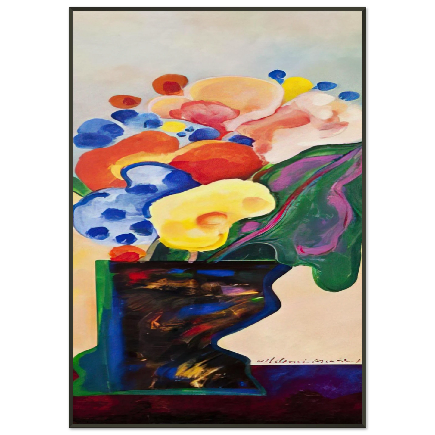 Aldemir Martins Vase With Flowers 1990 Framed Art Print - Aluminum Frame - 21x29.7 cm / 8x12"