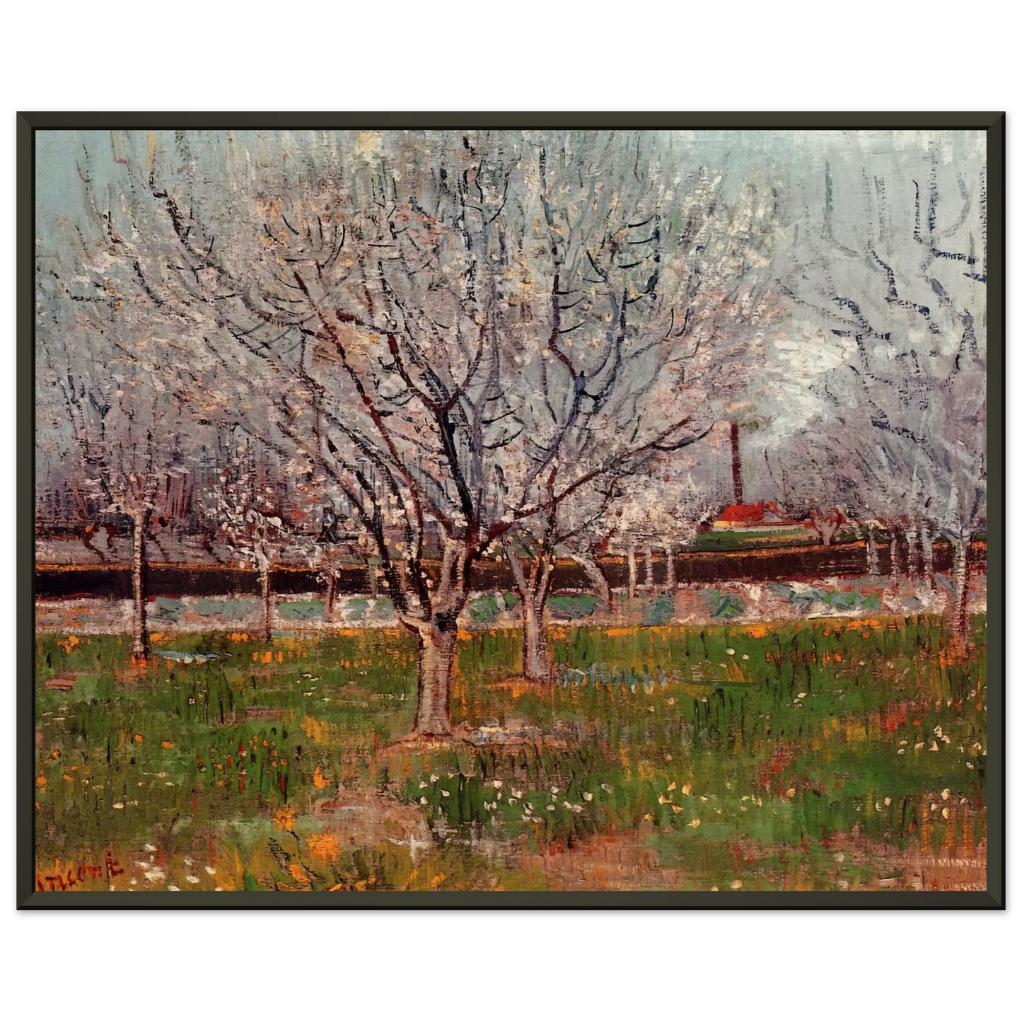 Vincent van Gogh  Orchard in Blossom Plum Trees Framed Art Print  - Aluminum Frame - 60x80 cm / 24x32 inches