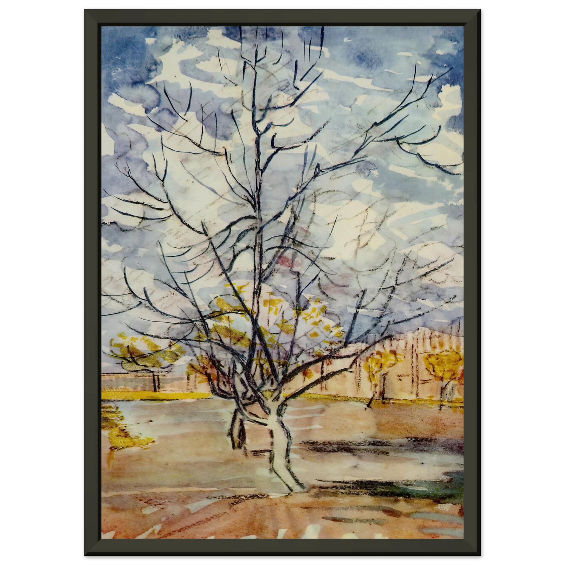 Vincent van Gogh  Pink Peach Trees Framed Art Print  - Aluminum Frame - 60x80 cm / 24x32 inches