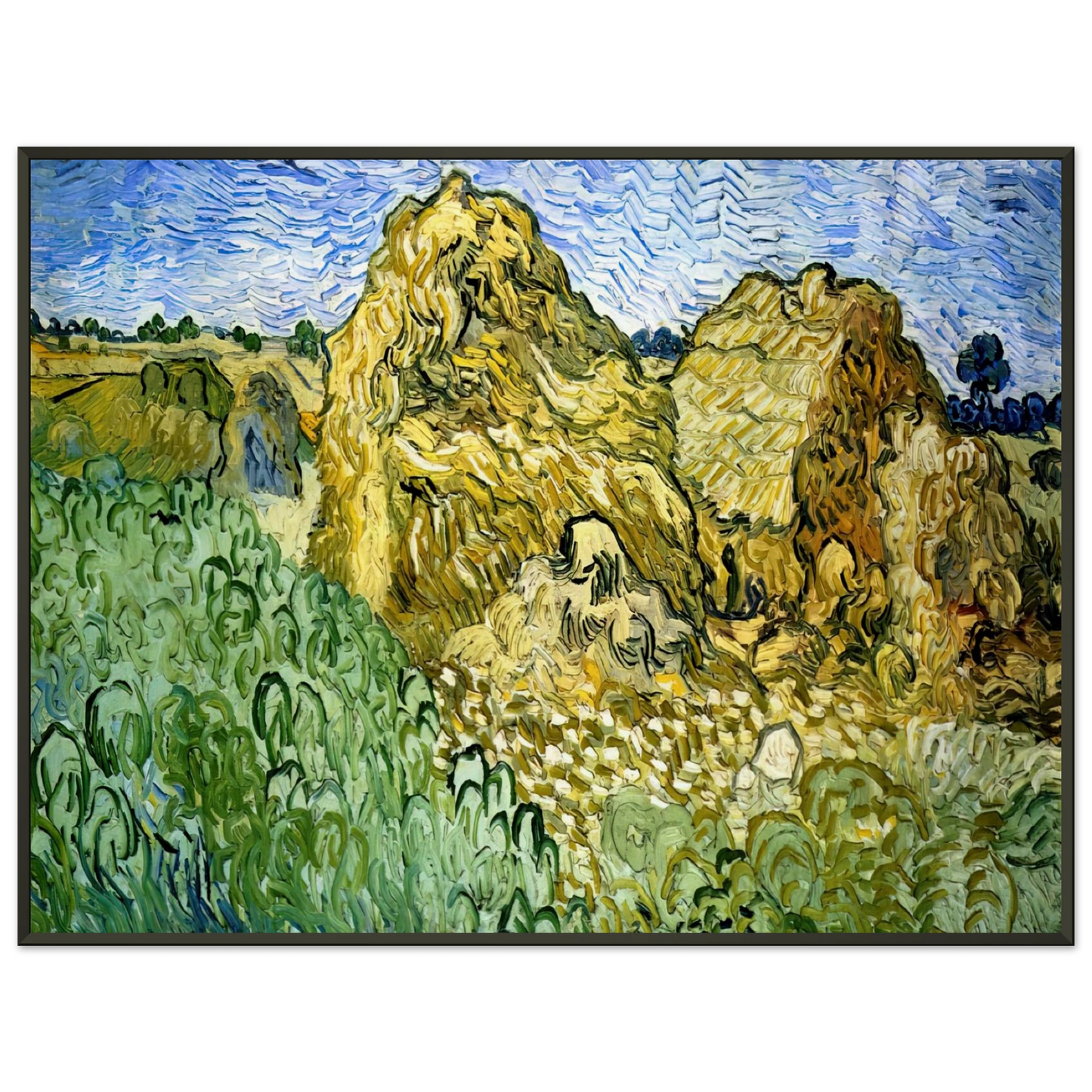 Vincent van Gogh  Field with Stacks of Wheat Framed Art Print  - Aluminum Frame - 40x50 cm / 16x20 inches