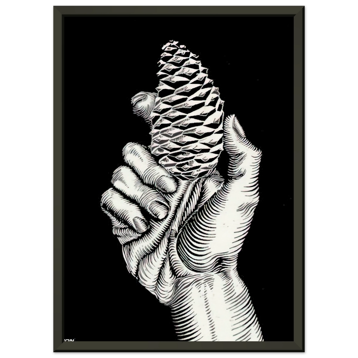MC Escher  HAND WITH FIR CONE Framed Art Print  - Aluminum Frame - 60x80 cm / 24x32 inches