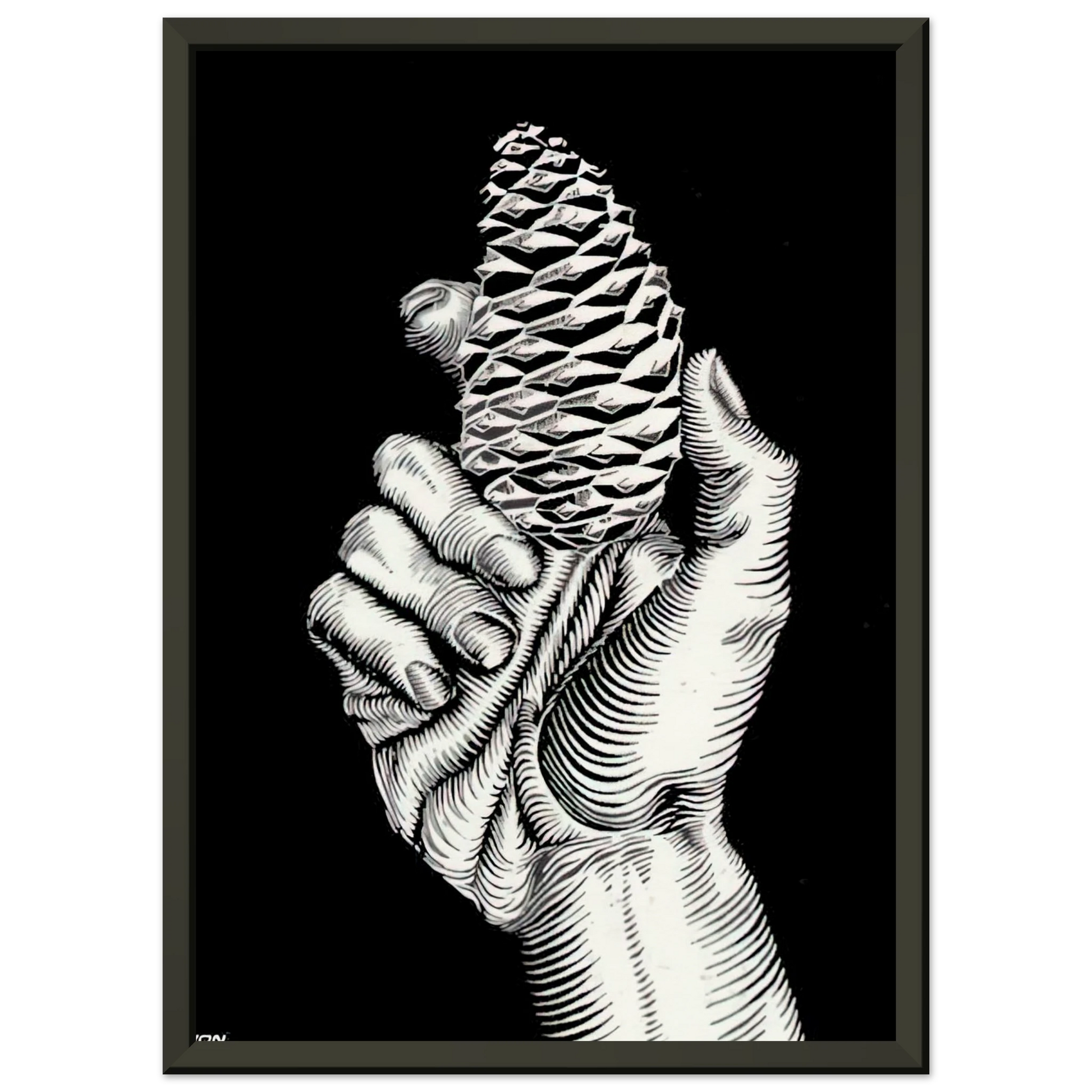 MC Escher  HAND WITH FIR CONE Framed Art Print  - Aluminum Frame - 60x80 cm / 24x32 inches