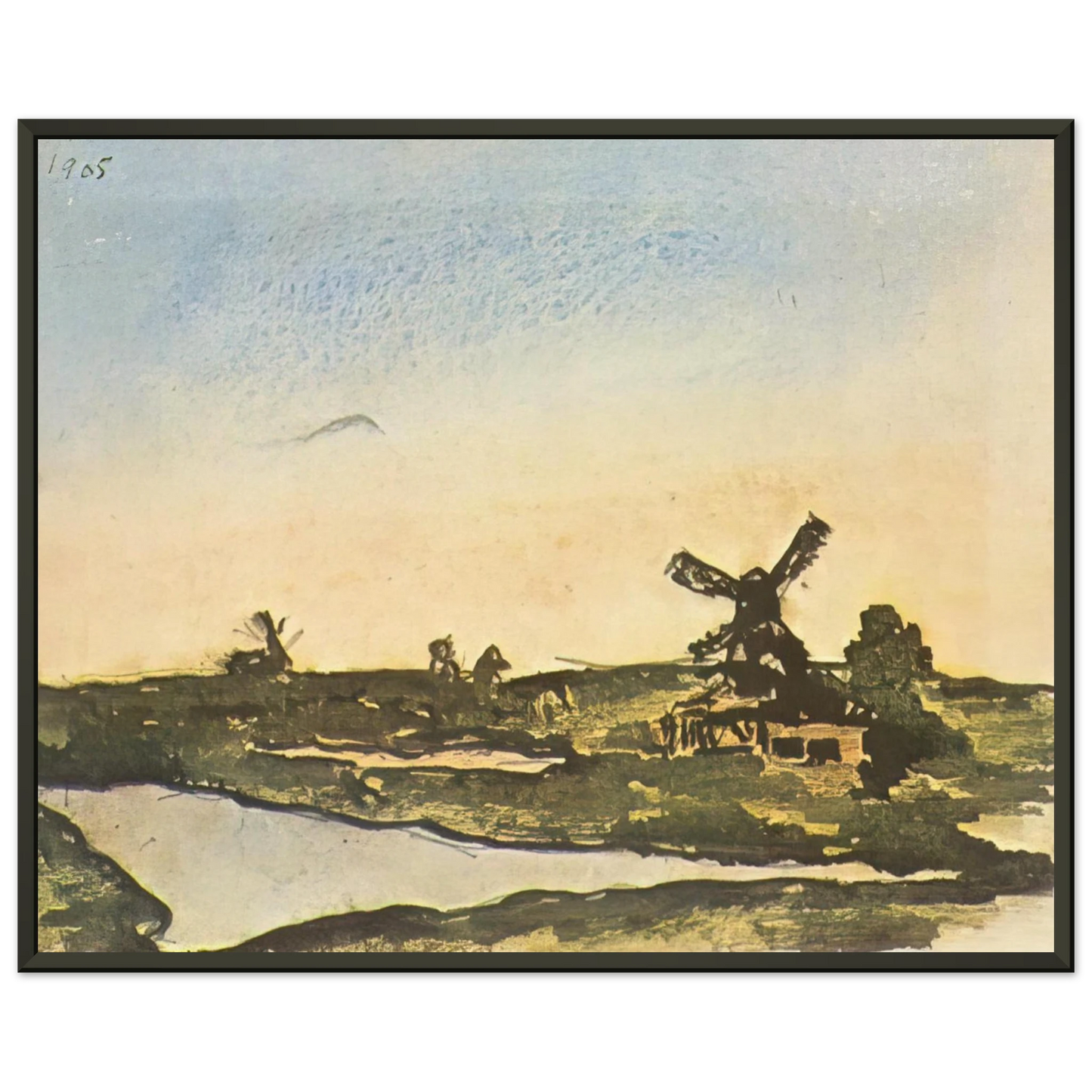 Pablo Picasso Dutch landscape with windmills Framed Art Print - Aluminum Frame - 70x100 cm / 28x40 inches
