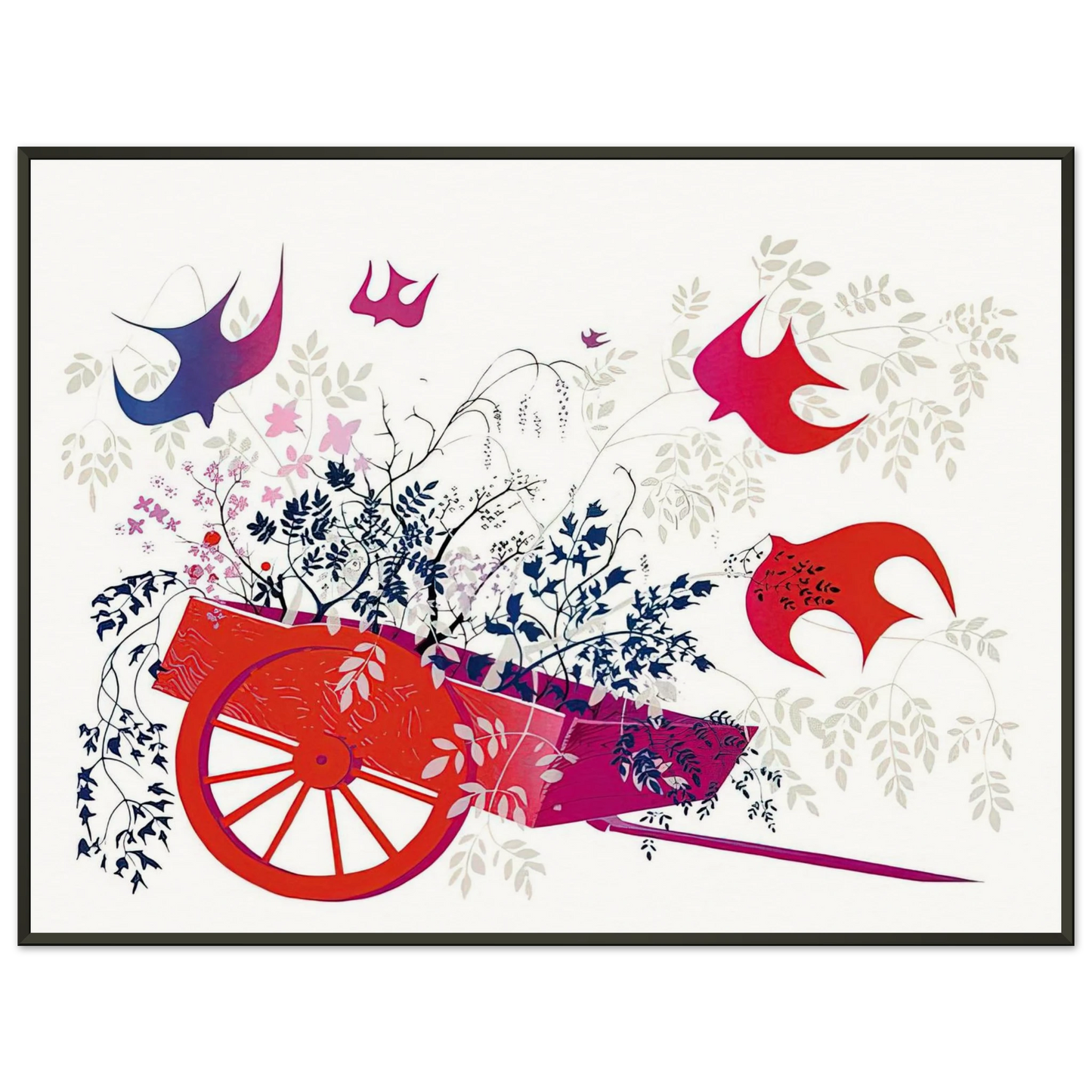 Eyvind Earle  Red Wagon  Foliage Framed Art Print  - Aluminum Frame - 40x50 cm / 16x20 inches