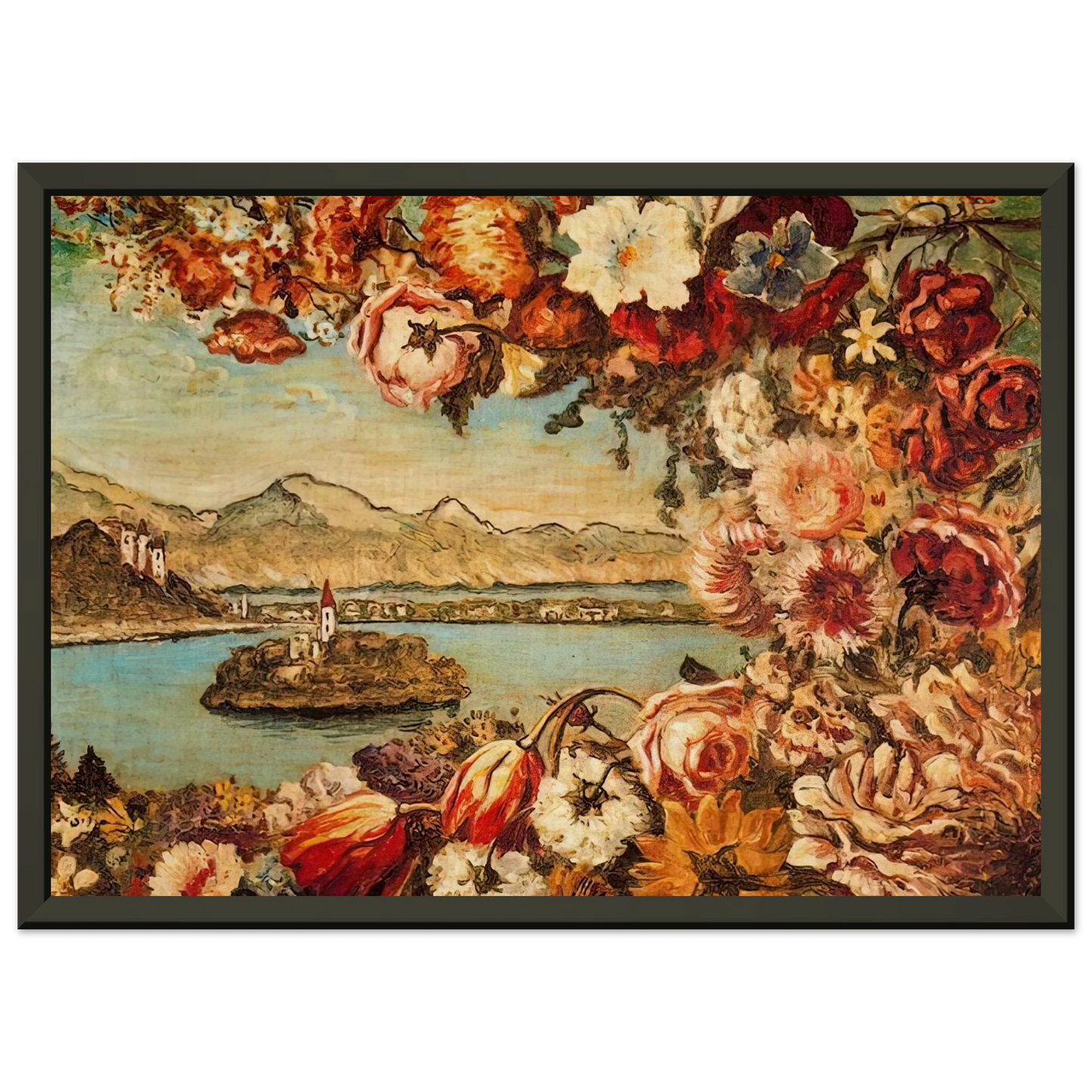 Giorgio de Chirico ISLAND AND FLOWER GARLAND Framed Art Print - Aluminum Frame - 70x100 cm / 28x40 inches