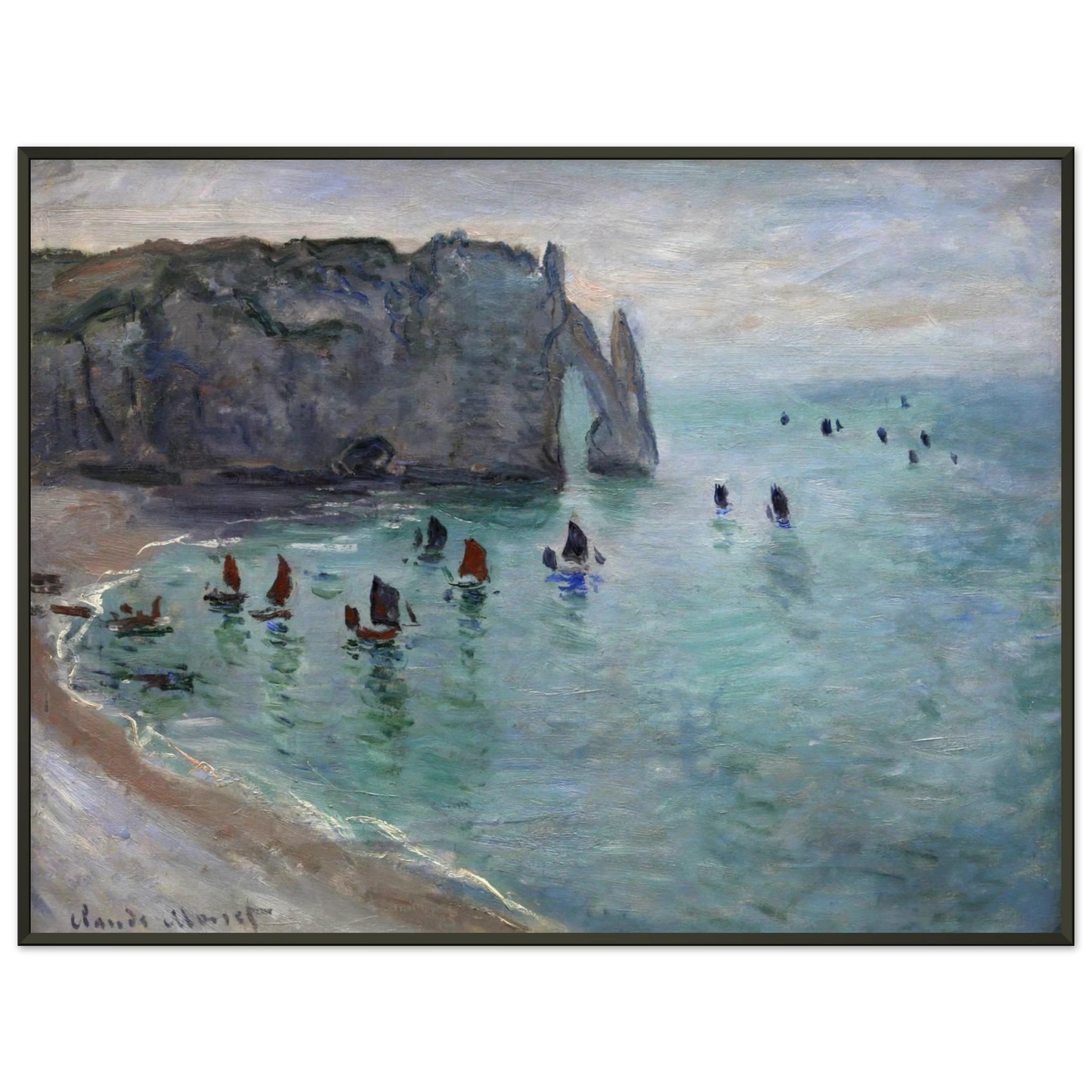 claude monet  Etretat the Aval Door Fishing Boats Leaving the Harbour Framed Art Print  - Aluminum Frame - 40x50 cm / 16x20 inches