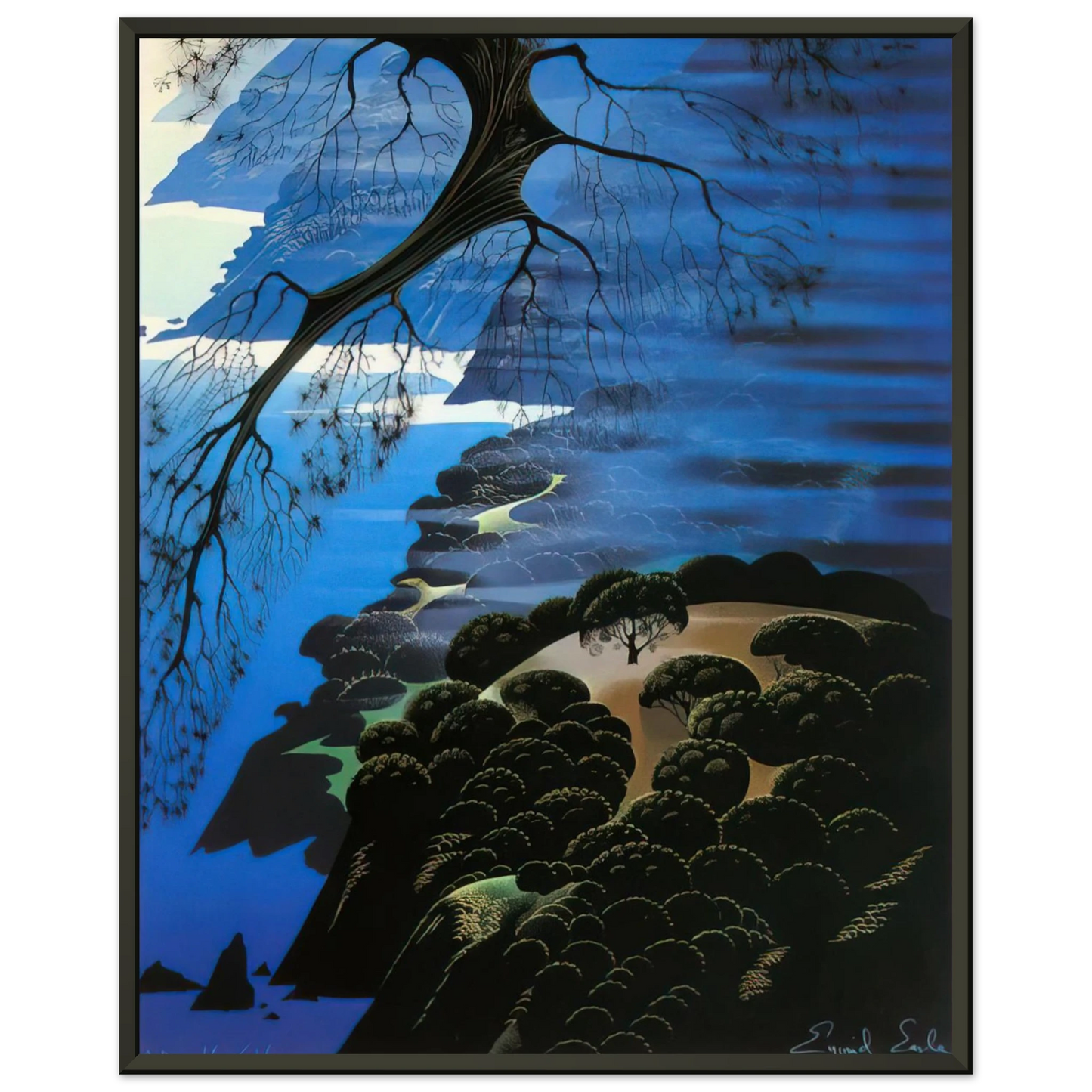Eyvind Earle  Mystical Coastline Framed Art Print  - Aluminum Frame - 60x80 cm / 24x32 inches