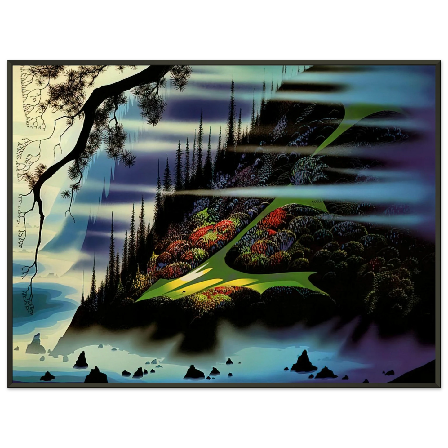Eyvind Earle Pasture Through the Fog Framed Art Print - Aluminum Frame - 40x50 cm / 16x20 inches