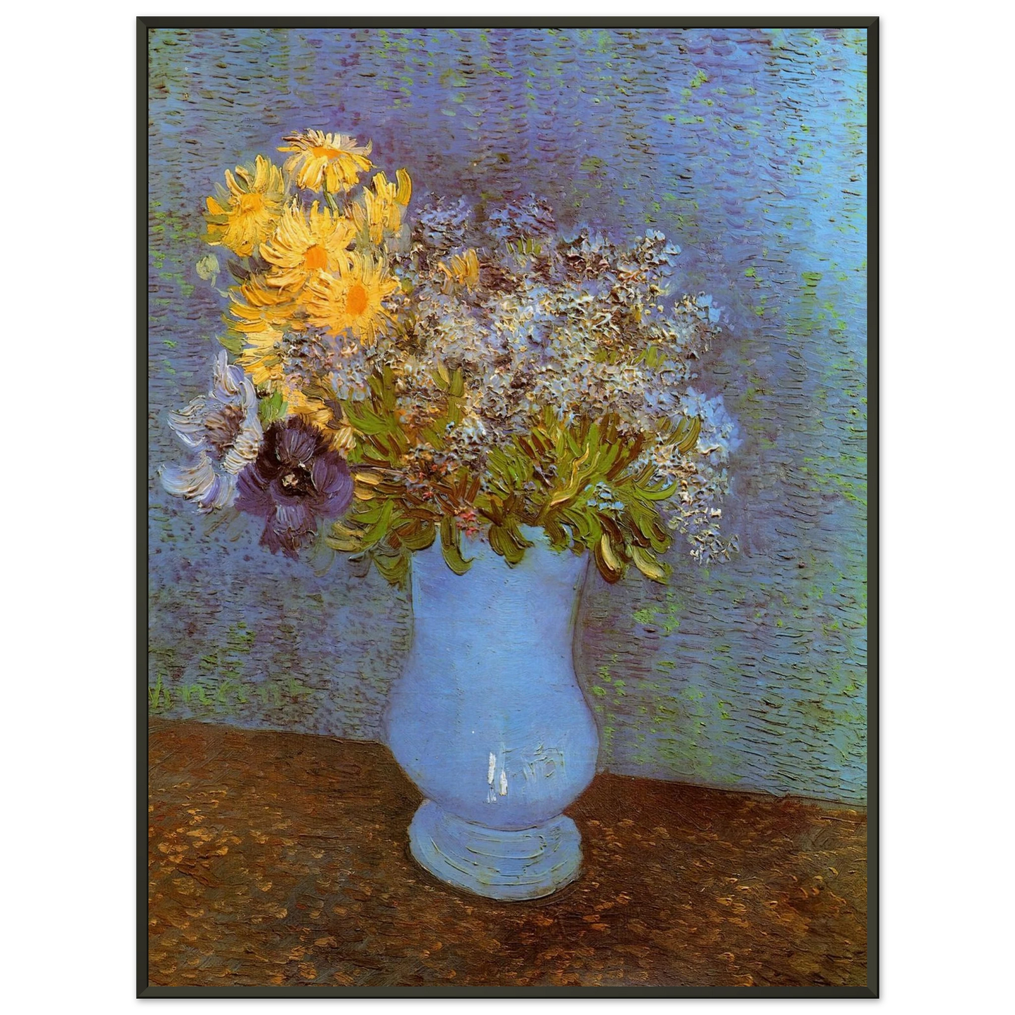 Vincent van Gogh Vase with Lilacs Daisies and Anemones Framed Art Print - Aluminum Frame - 40x50 cm / 16x20 inches