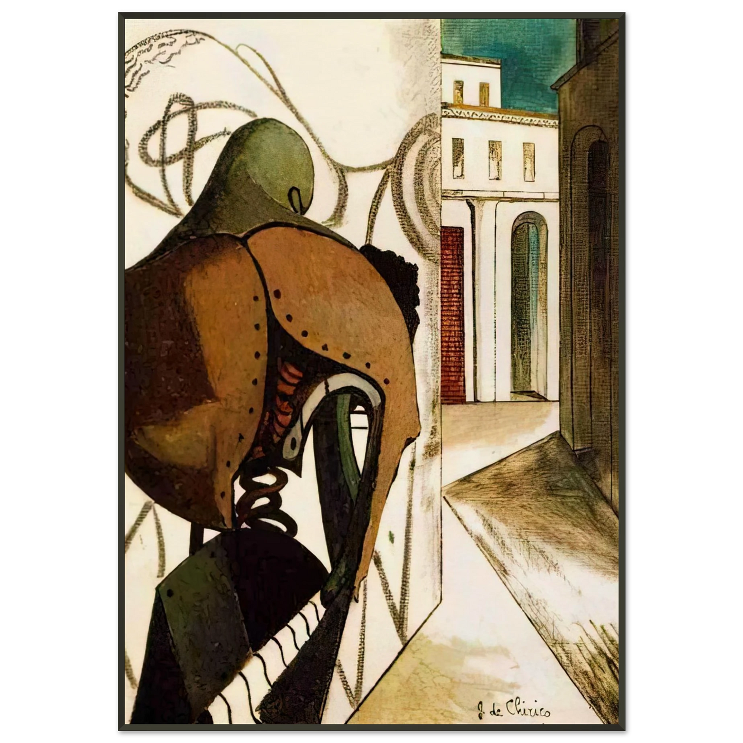 Giorgio de Chirico THE VEXATIONS OF THE THINKER 1915 Framed Art Print - Aluminum Frame - 21x29.7 cm / 8x12"