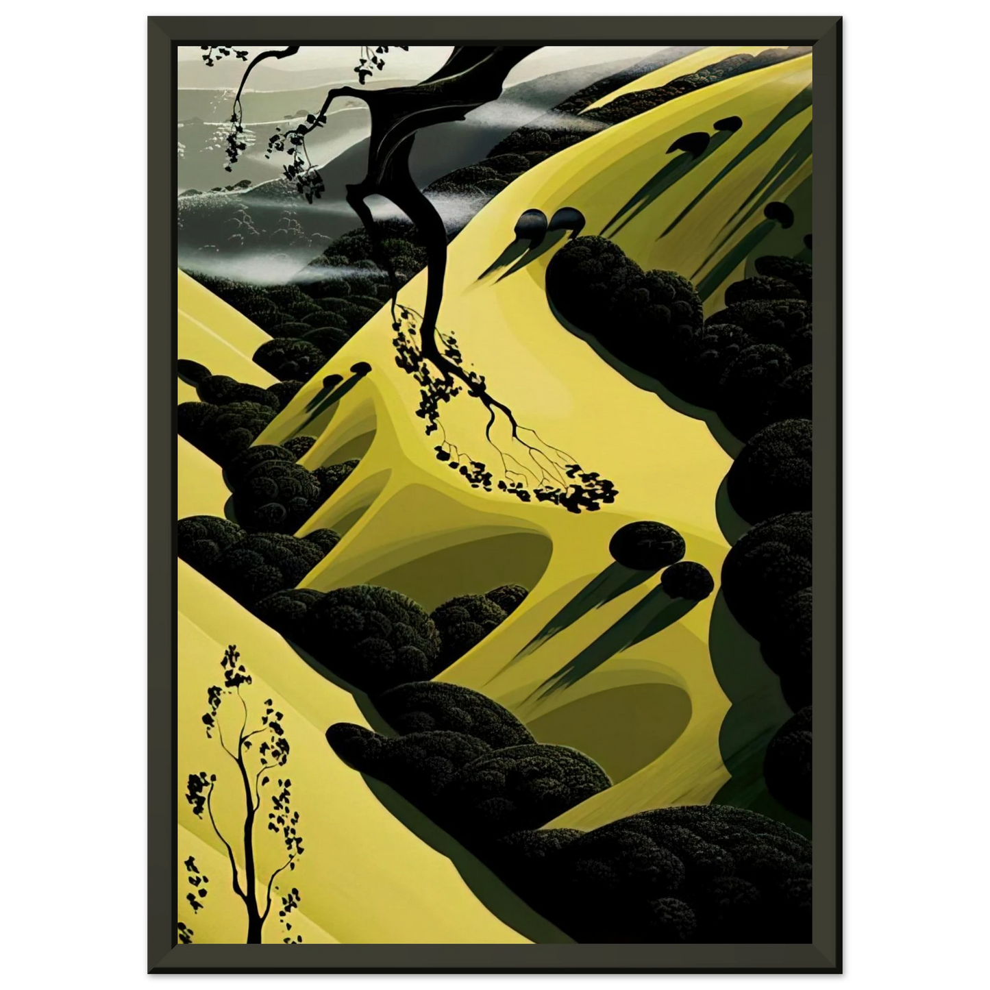 Eyvind Earle  High Country Valley Framed Art Print  - Aluminum Frame - 70x100 cm / 28x40 inches