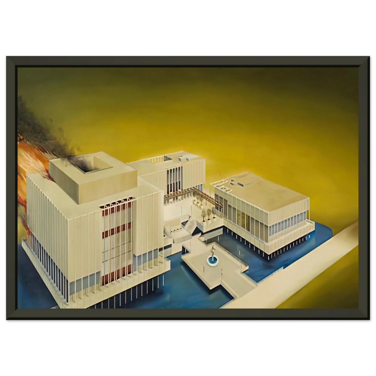 Edward Ruscha THE LOS ANGELES COUNTY MUSEUM ON FIRE 1968 Framed Art Print - Aluminum Frame - 40x50 cm / 16x20 inches
