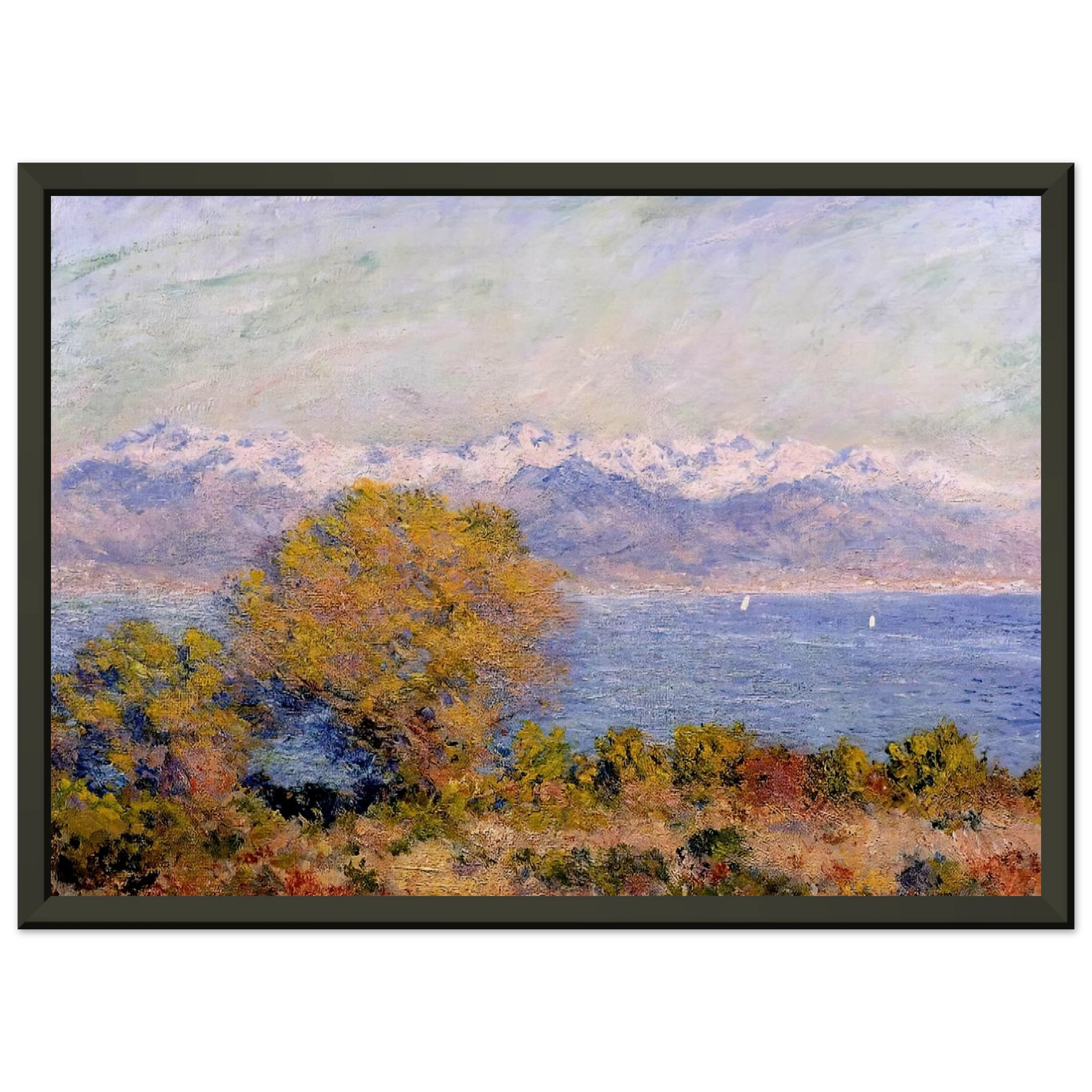 claude monet  The Alps Seen from Cap dAntibes Framed Art Print  - Aluminum Frame - 70x100 cm / 28x40 inches