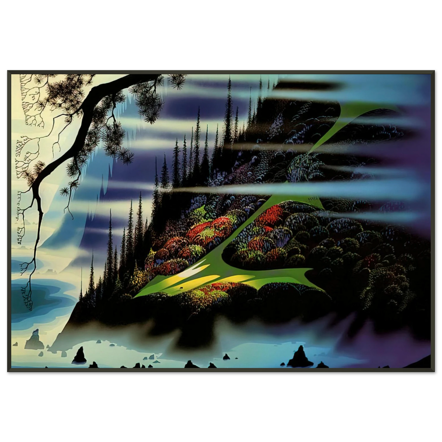 Eyvind Earle Pasture Through the Fog Framed Art Print - Aluminum Frame - 21x29.7 cm / 8x12"