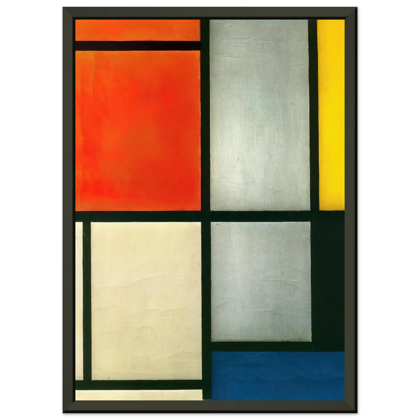 Piet Mondrian Tableau 3 with Orange Red Yellow Black Blue and Gray Framed Art Print - Aluminum Frame - 60x80 cm / 24x32 inches