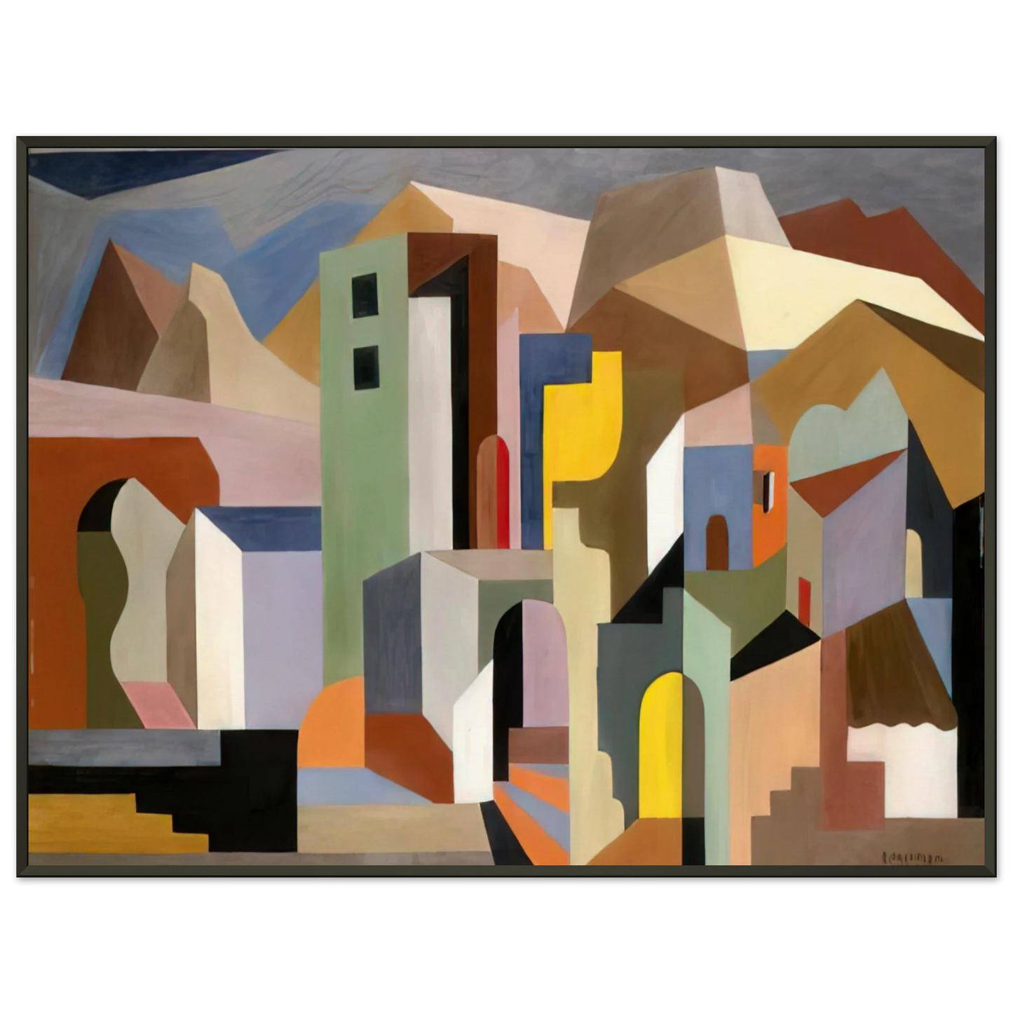 Enrico Prampolini ARCHITECTURAL FORM OF FUTURE IDEAL LANDSCAPE 1921 Framed Art Print - Aluminum Frame - 70x100 cm / 28x40 inches