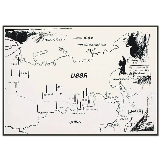 Andy Warhol  Map of Eastern USSR Missile Bases Framed Art Print  - Aluminum Frame - 21x29.7 cm / 8x12"