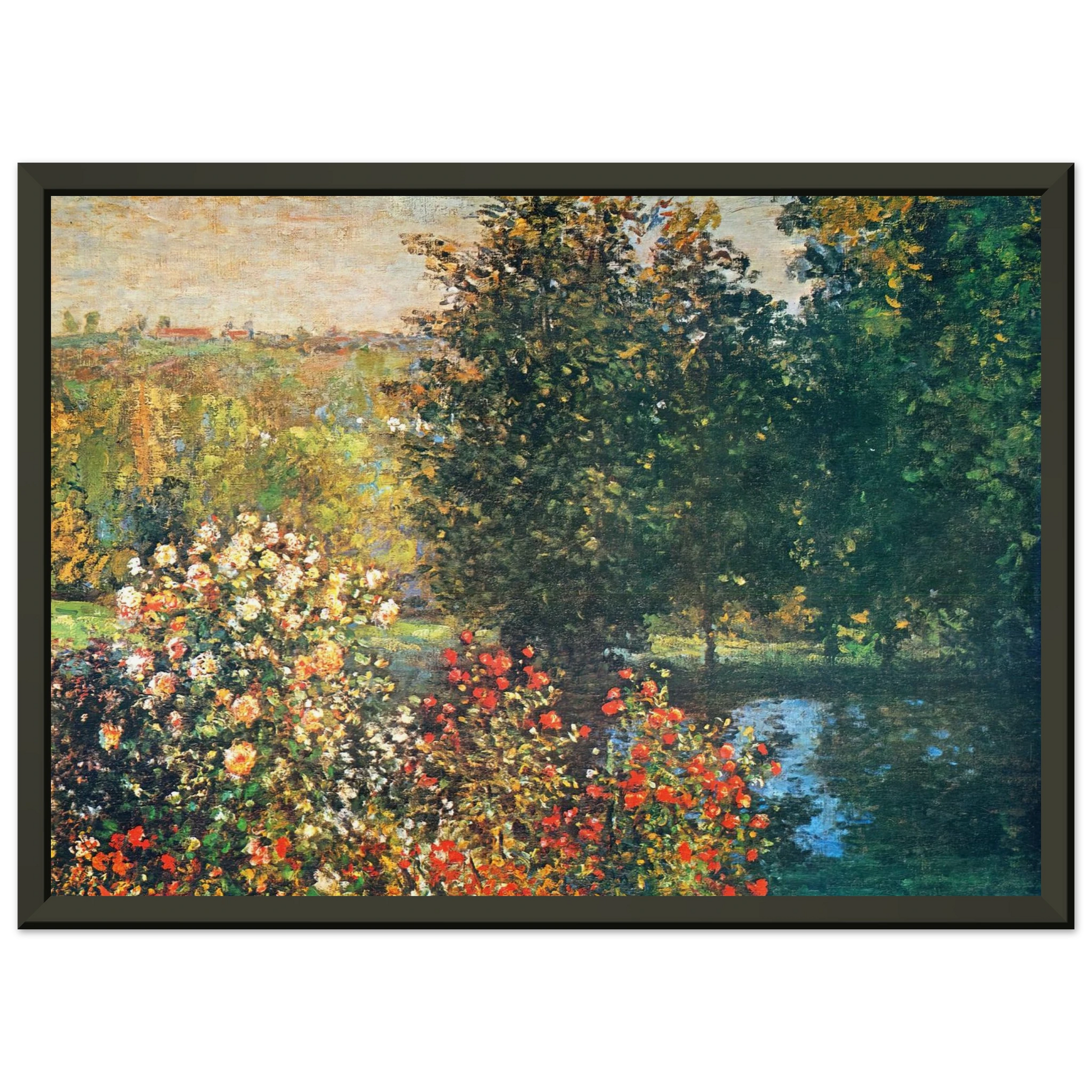 claude monet  Roses in the Hoshedes Garden at Montregon Framed Art Print  - Aluminum Frame - 40x50 cm / 16x20 inches