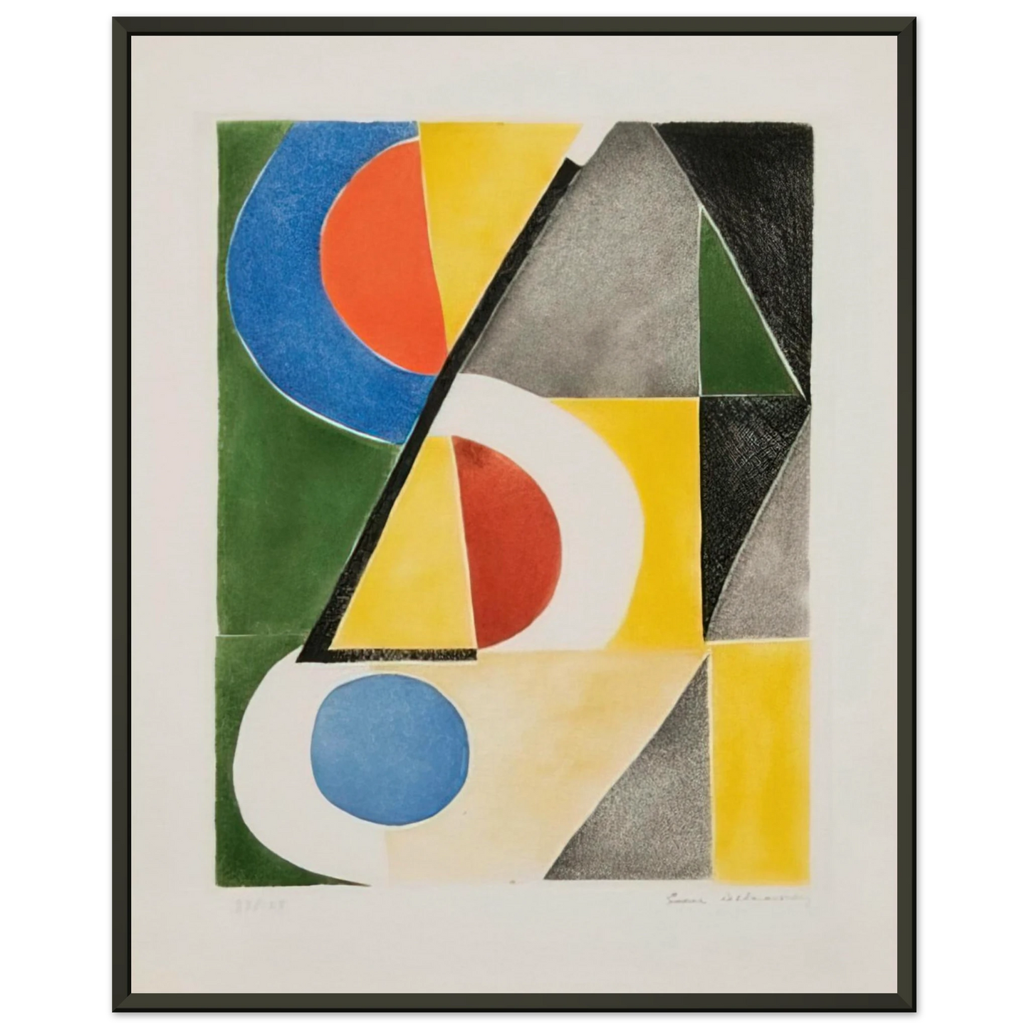 Sonia Delaunay ABSTRACT COMPOSITION WITH TRIANGLES AND SEMICIRCLES Framed Art Print - Aluminum Frame - 70x100 cm / 28x40 inches