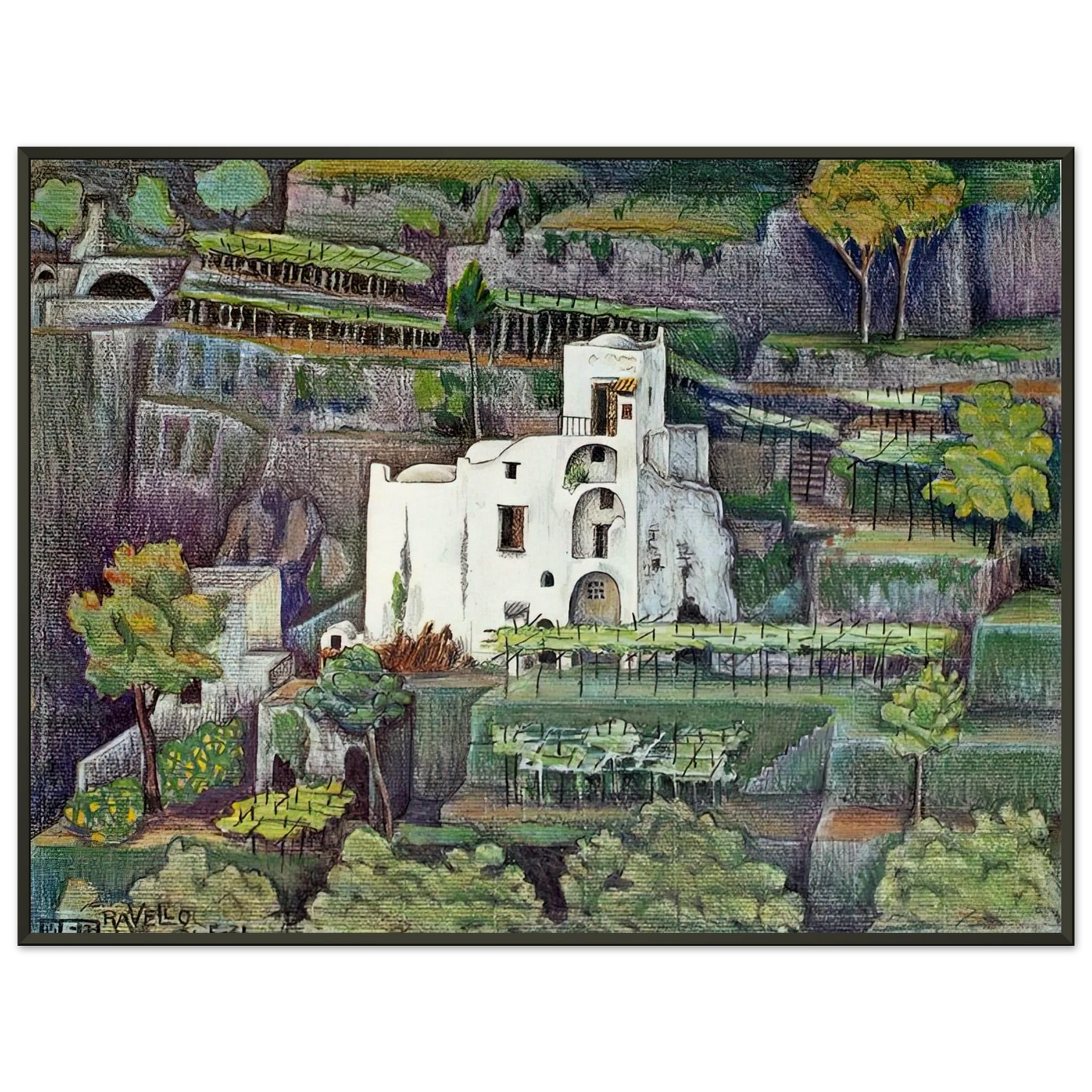 MC Escher  FARMHOUSE RAVELLO COLOUR Framed Art Print  - Aluminum Frame - 40x50 cm / 16x20 inches