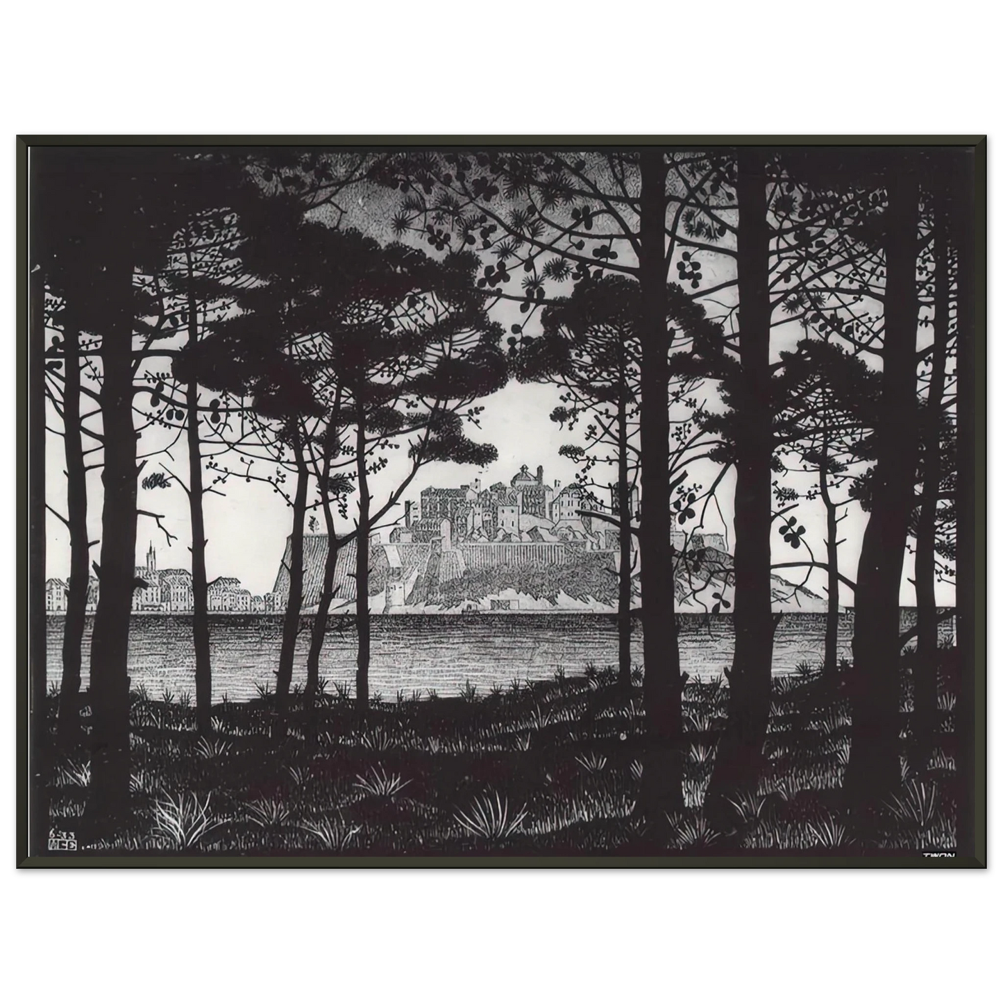 MC Escher  PINETA OF CALVI CORSICA Framed Art Print  - Aluminum Frame - 70x100 cm / 28x40 inches
