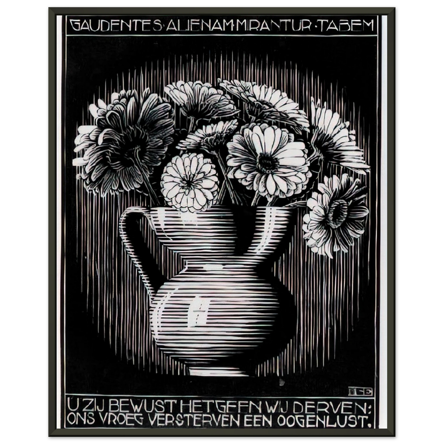 MC Escher  EMBLEMATA VASE Framed Art Print  - Aluminum Frame - 70x100 cm / 28x40 inches