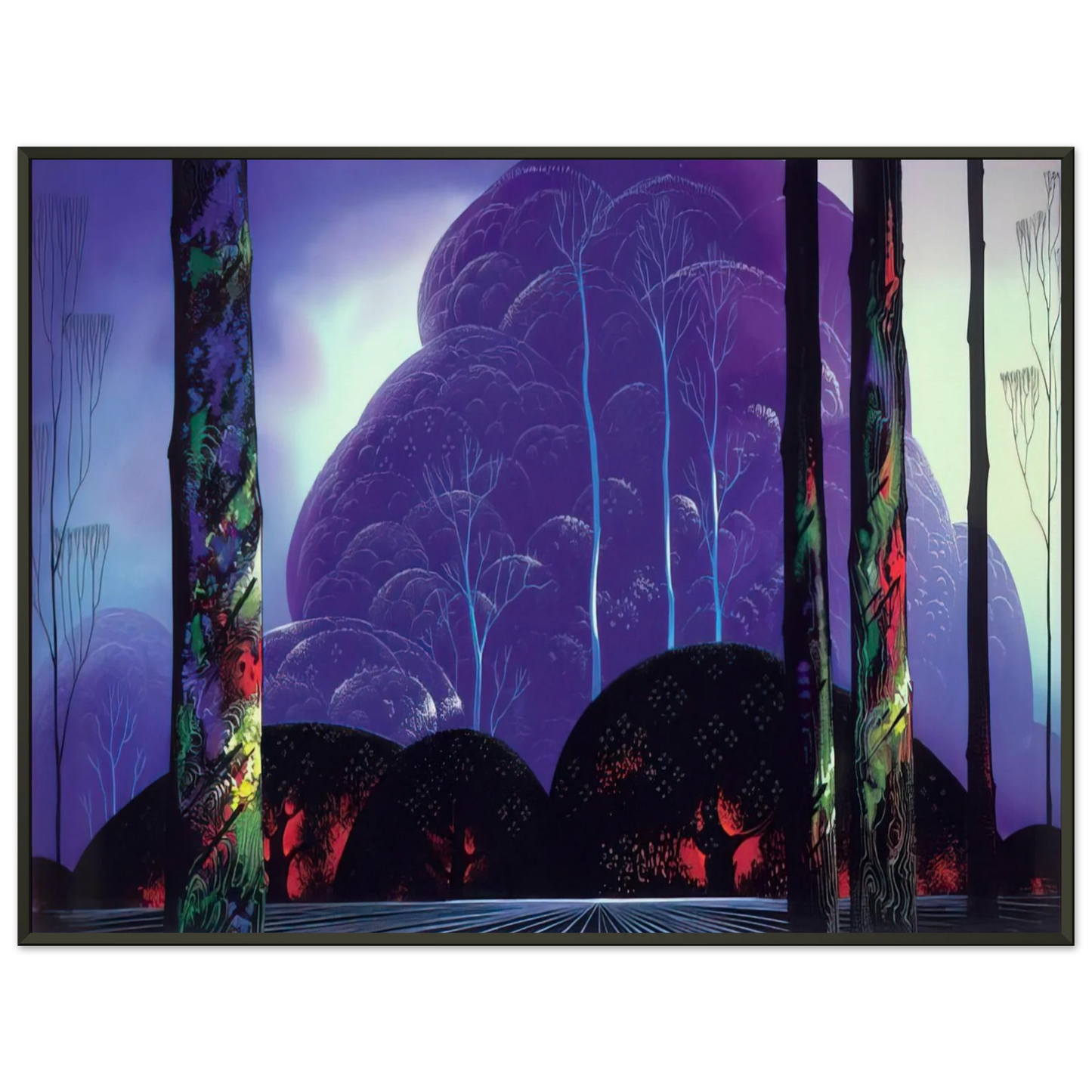 Eyvind Earle  Purple Sunset Framed Art Print  - Aluminum Frame - 70x100 cm / 28x40 inches