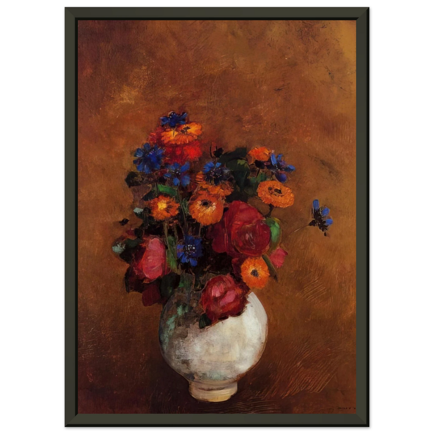 Odilon Redon BOUQUET OF FLOWERS IN A WHITE VASE Framed Art Print - Aluminum Frame - 60x80 cm / 24x32 inches