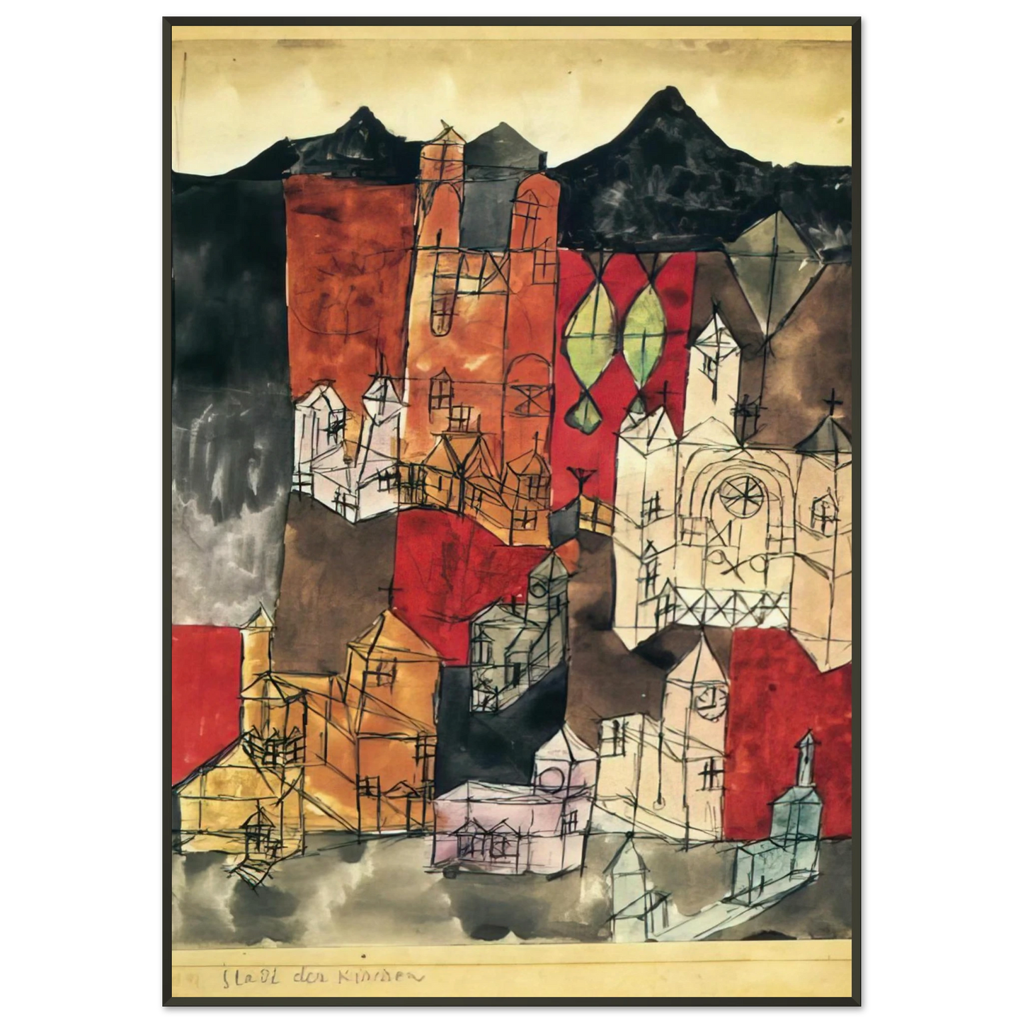 Paul Klee CITY OF CHURCHES 1918 Framed Art Print - Aluminum Frame - 21x29.7 cm / 8x12"
