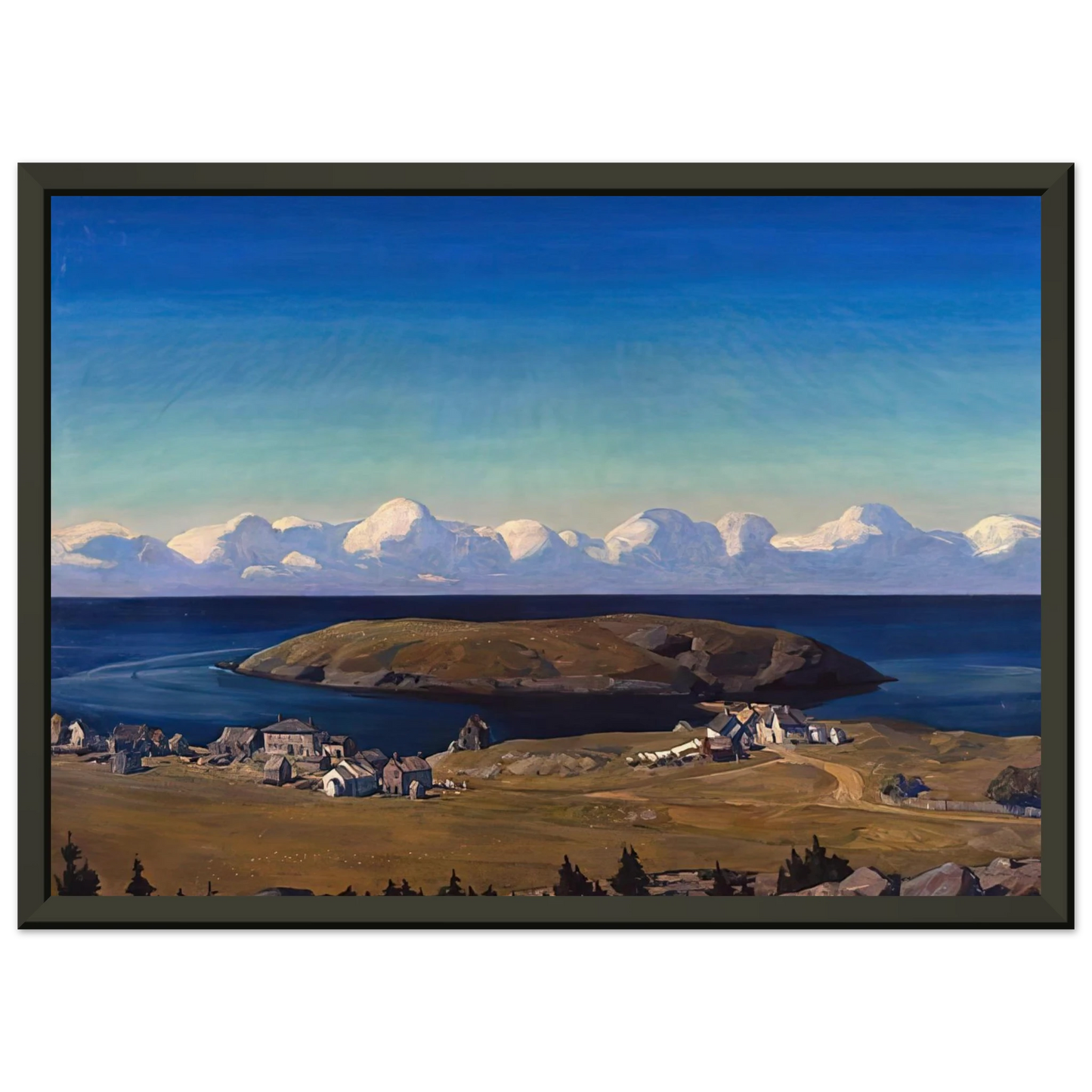 Rockwell Kent Island Village Coast of Maine Framed Art Print - Aluminum Frame - 40x50 cm / 16x20 inches