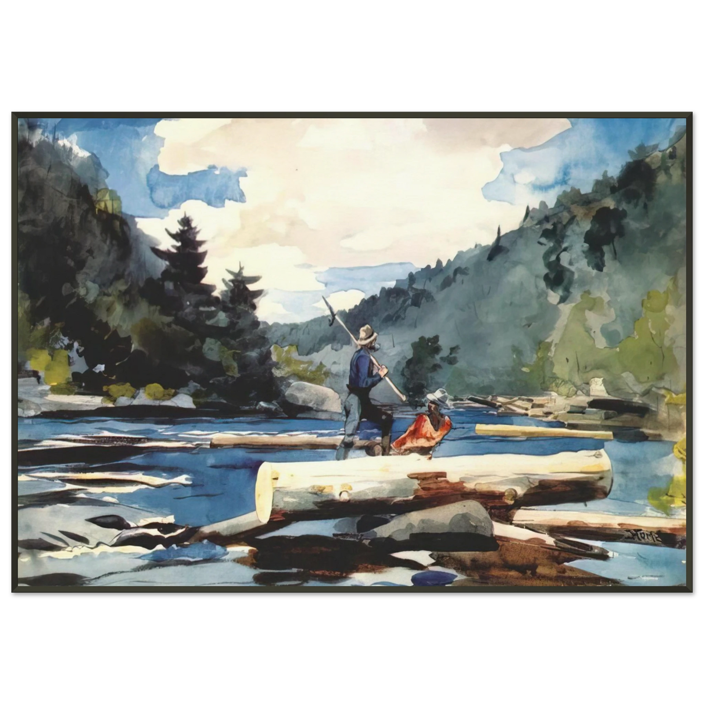 Winslow Homer HUDSON RIVER LOGGING Framed Art Print - Aluminum Frame - 21x29.7 cm / 8x12"