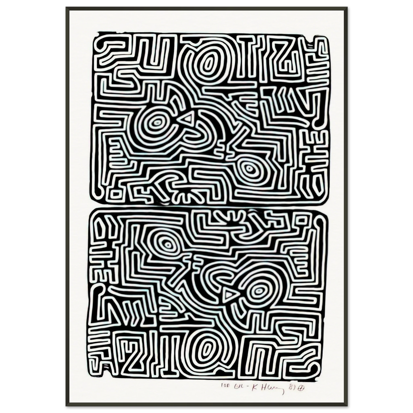 Keith Haring  LABYRINTH 1989 Framed Art Print  - Aluminum Frame - 21x29.7 cm / 8x12"