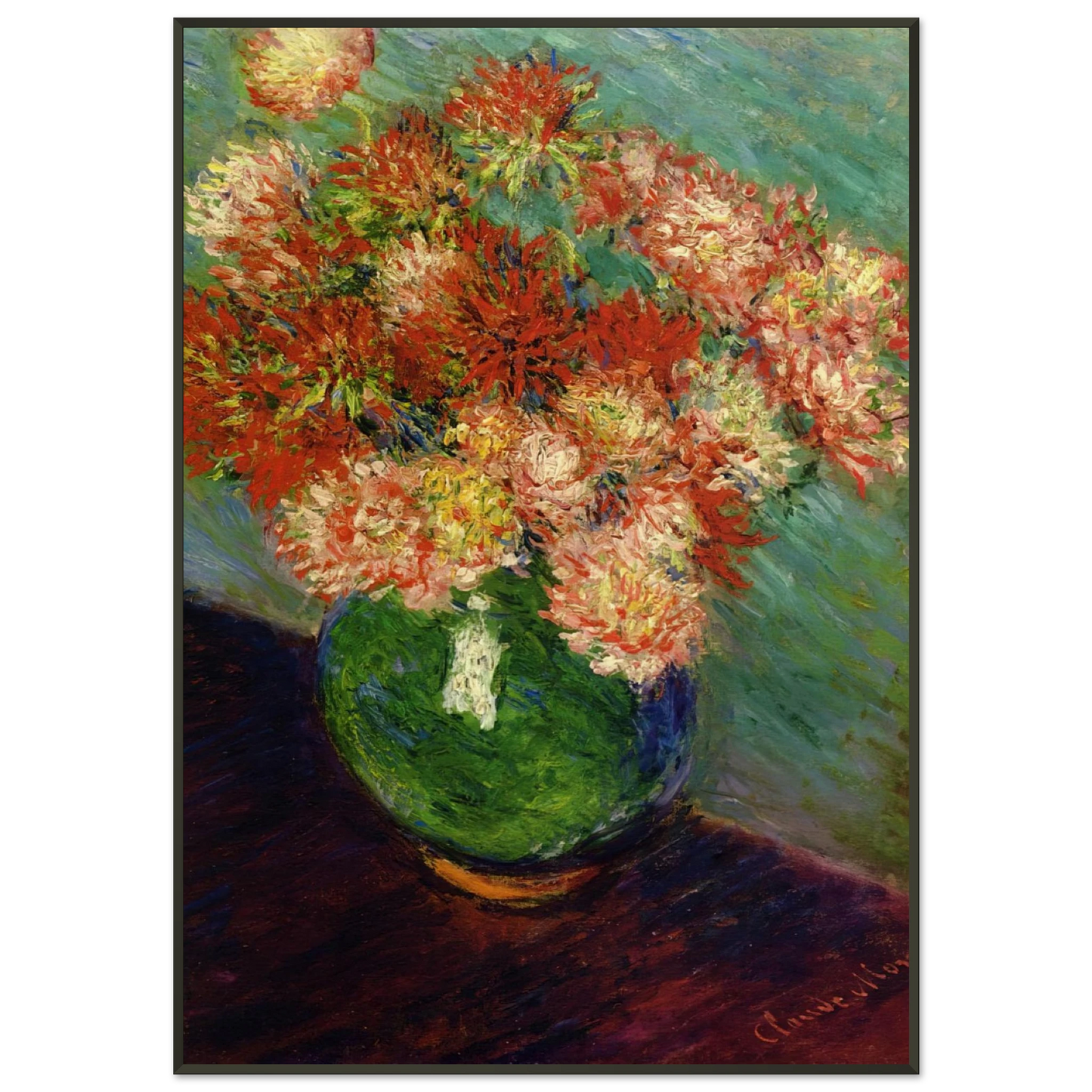 claude monet Vase of Chrysanthemums Framed Art Print - Aluminum Frame - 21x29.7 cm / 8x12"