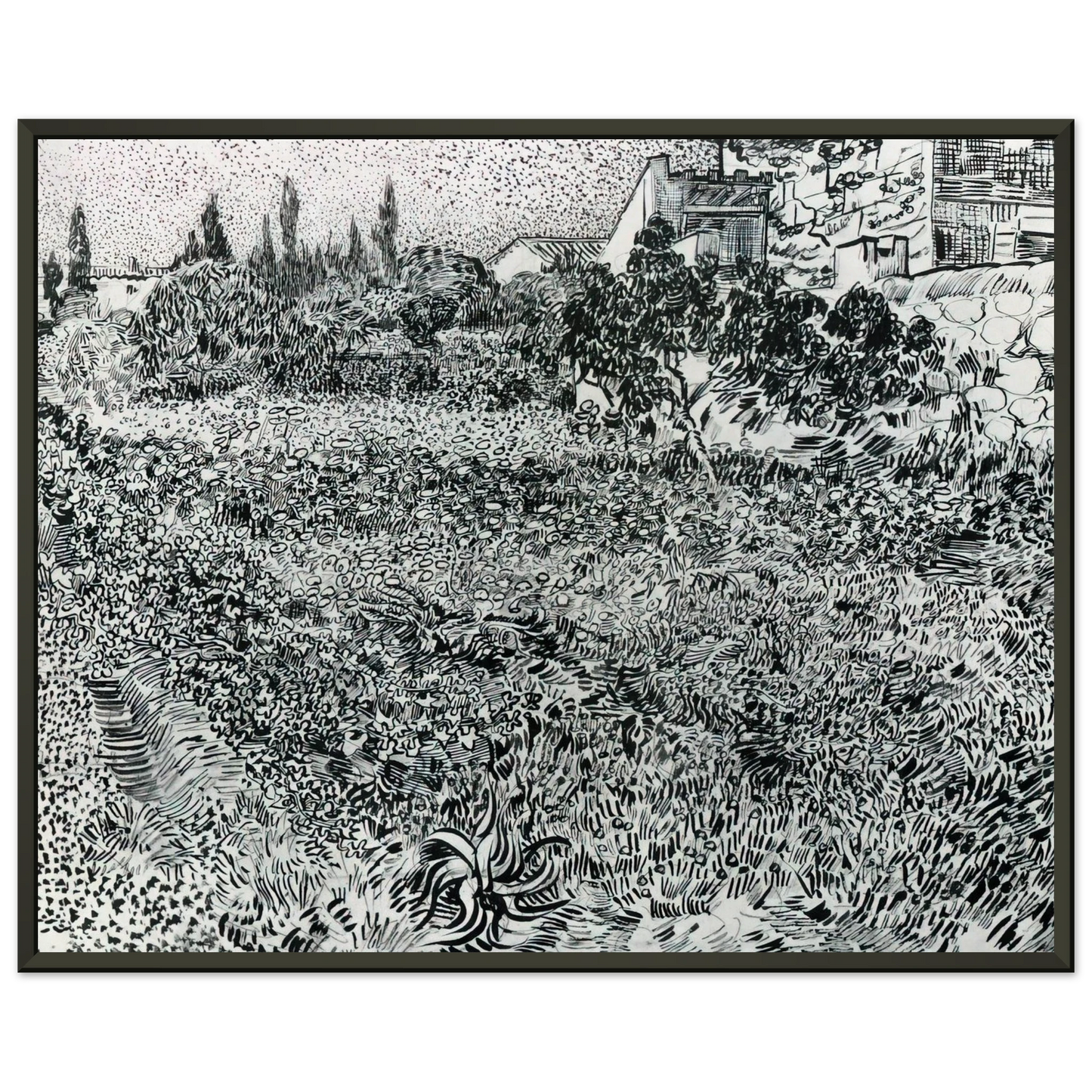 Vincent van Gogh  Garden with Flowers Framed Art Print  - Aluminum Frame - 70x100 cm / 28x40 inches