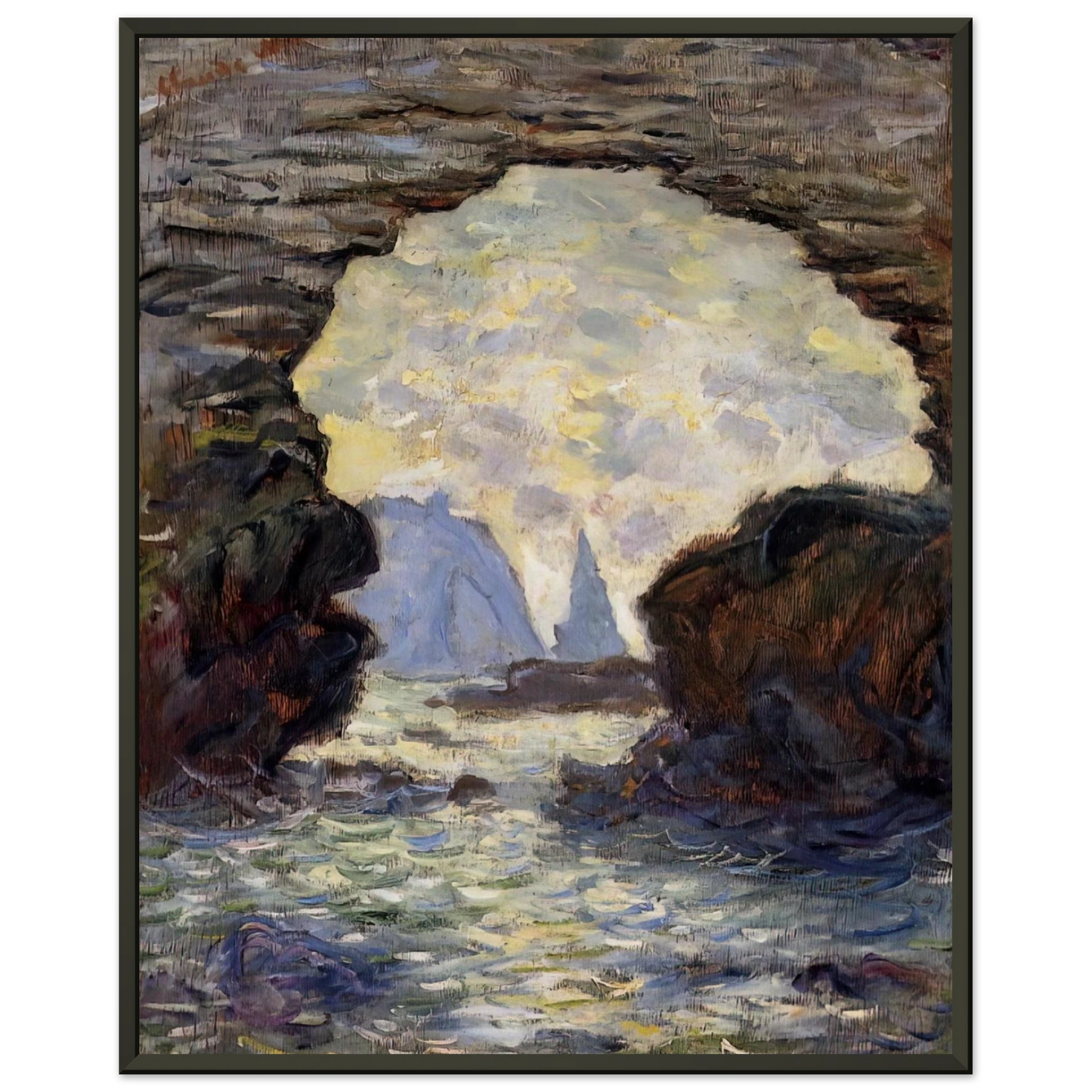 claude monet The Rock Needle Seen through the Porte dAumont Framed Art Print - Aluminum Frame - 40x50 cm / 16x20 inches