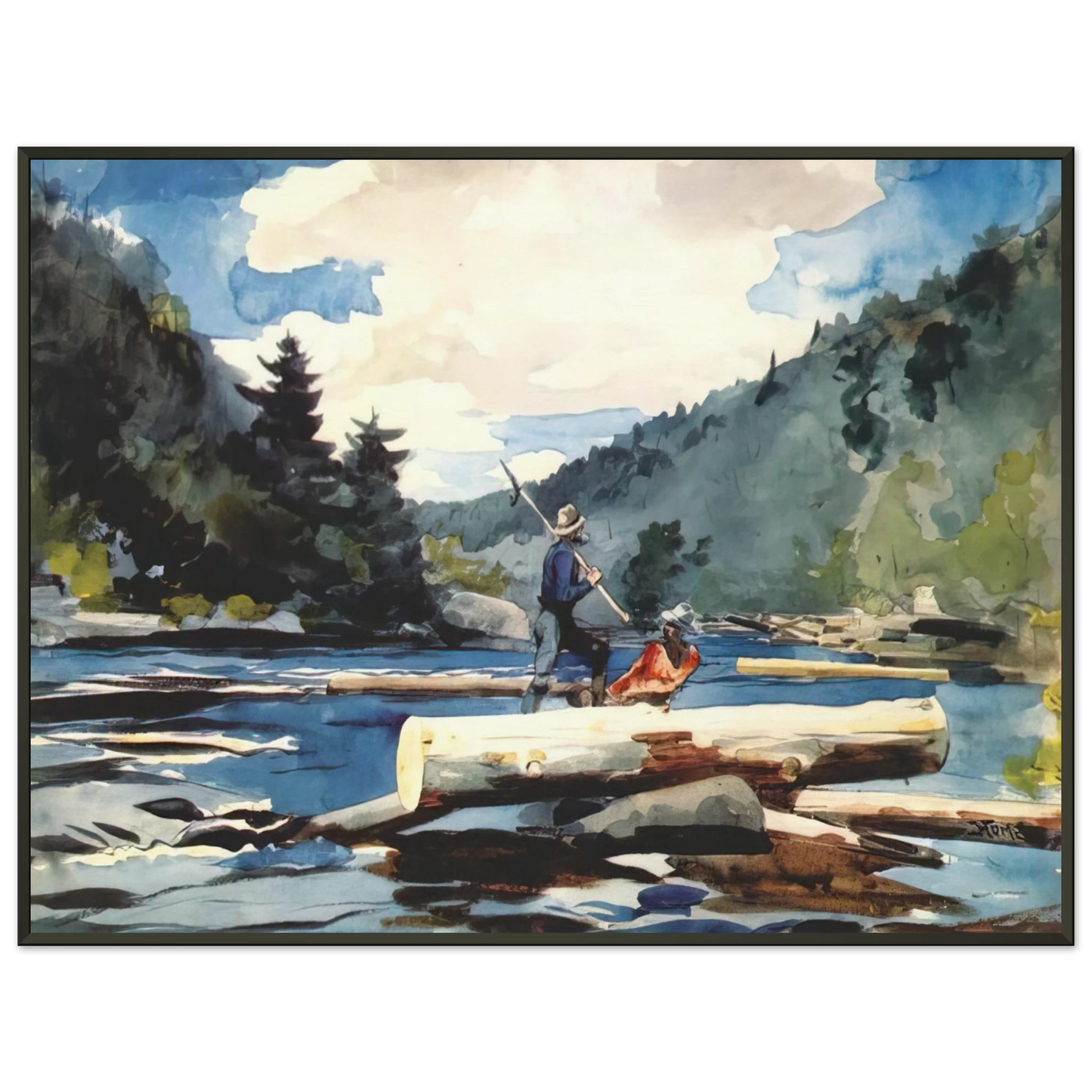Winslow Homer HUDSON RIVER LOGGING Framed Art Print - Aluminum Frame - 70x100 cm / 28x40 inches