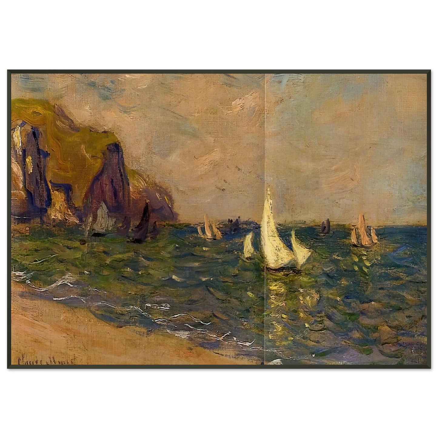 claude monet  Sailboats at Sea Pourville Framed Art Print  - Aluminum Frame - 21x29.7 cm / 8x12"